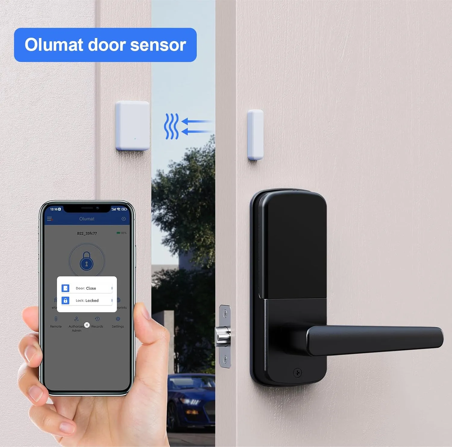 Smart Door Lock with Handle: Olumat Keyless Entry Door Lock with WiFi Gateway-Fingerprint Lock with Door Sensor -Smart Locks for Front Door with Keypad
