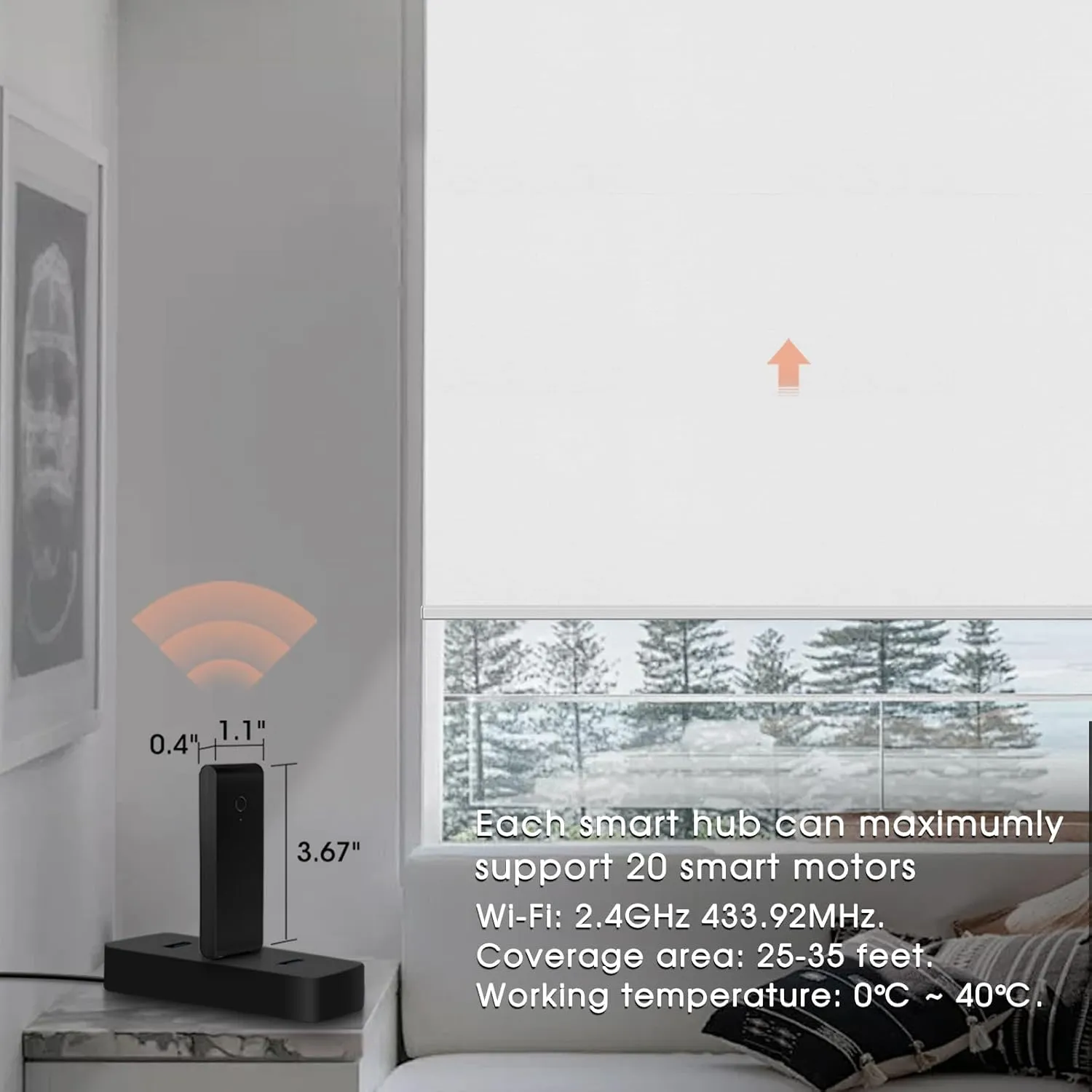 Smart Hub for Motorized Blinds Compatible with Alexa, Google Assistant, SmartThings, USB-Aport Integrated, Control up to 20 Motors, Wi-Fi 2.4GHz to Sub-1G 433MHZ, Black