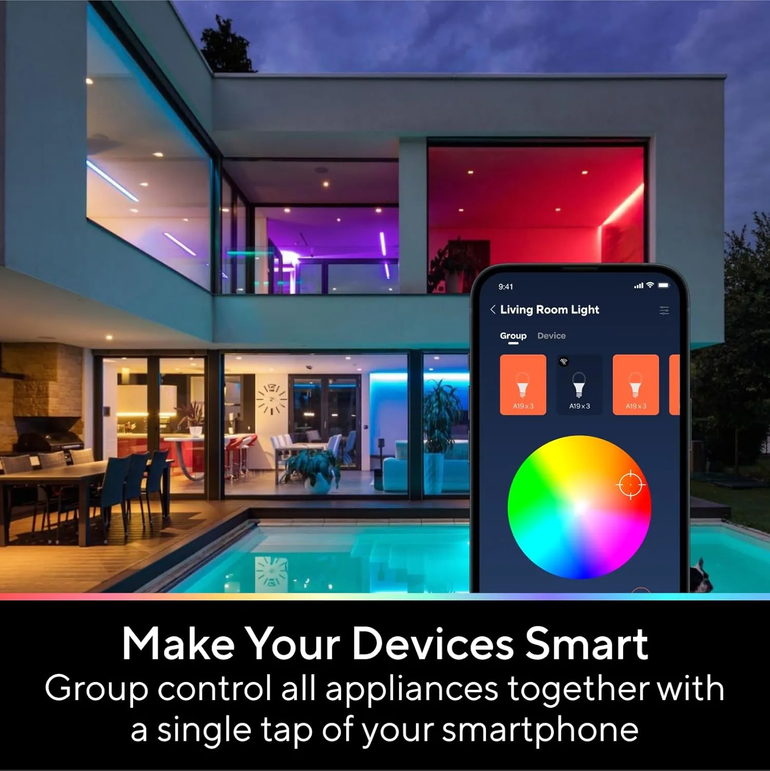 Smart Light Bulbs, 1100 Lumen, 90 CRI WiFi Mesh & Bluetooth Color Changing A19 Light Bulb, 16 Million DIY Colors RGB Light Bulbs, Compatible with Alexa, Google Assistant Home App, 4 Pack
