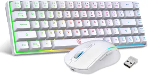 Snpurdiri 60% Wireless Gaming Keyboard and Mouse Combo,LED Backlit Rechargeable 2000mAh Battery,Mini Mechanical Feel Anti-ghosting Keyboard  Popular RGB Gaming Mice for PC Gamer (White)