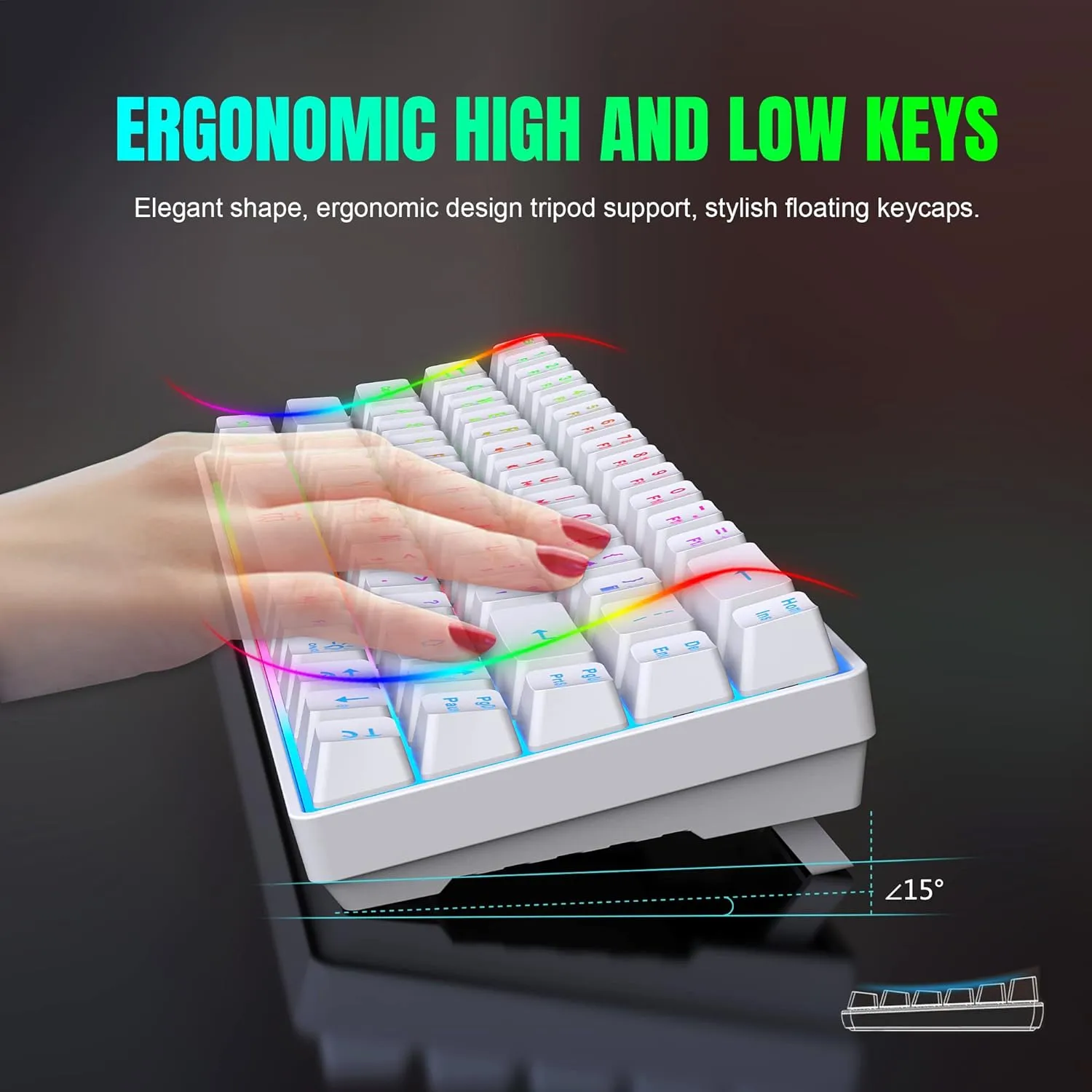 Snpurdiri 60% Wireless Gaming Keyboard and Mouse Combo,LED Backlit Rechargeable 2000mAh Battery,Mini Mechanical Feel Anti-ghosting Keyboard  Popular RGB Gaming Mice for PC Gamer (White)