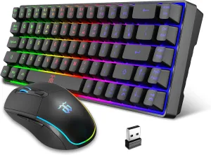 Snpurdiri 60% Wireless Gaming Keyboard and Mouse Combo,LED Backlit Rechargeable 2000mAh Battery,Small Membrane But Mechanical Feel Keyboard   Popular RGB Mice for Gaming,Business Office