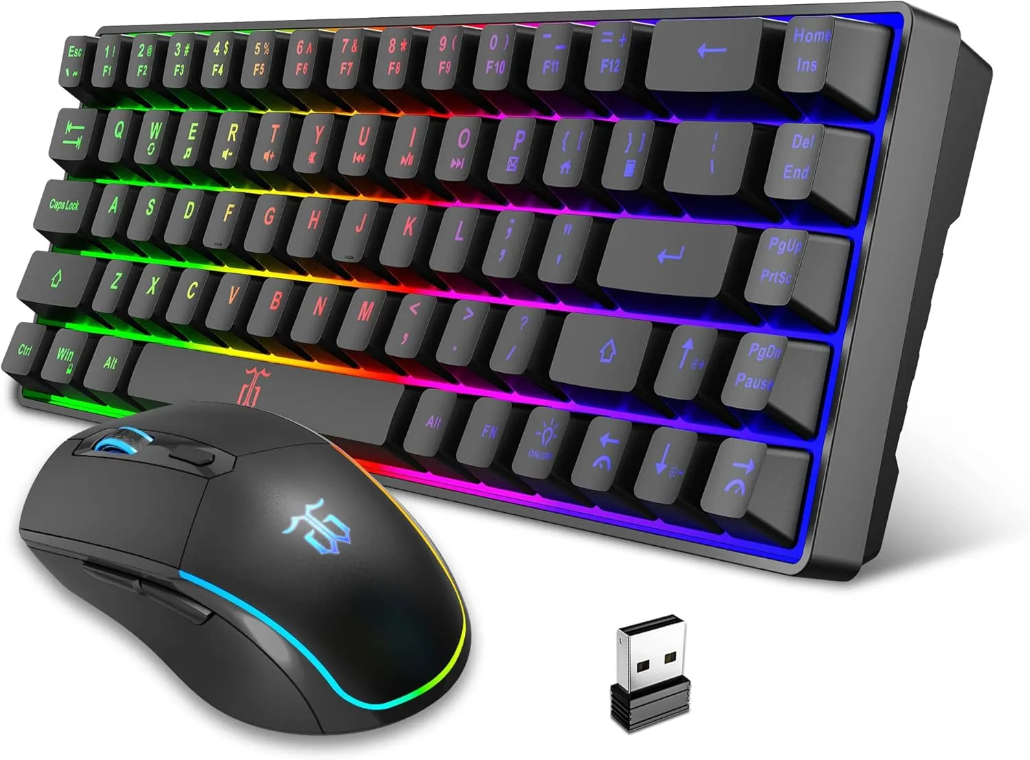 Snpurdiri 60% Wireless Gaming Keyboard and Mouse Combo,LED Backlit Rechargeable 2000mAh Battery,Small Membrane But Mechanical Feel Keyboard   Popular RGB Mice for Gaming,Business Office