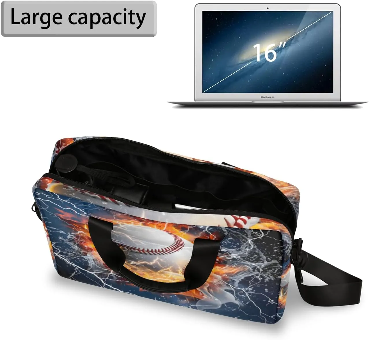 Sports Baseball Themed Laptop Sleeve Case 14 15 15.6 inch, Sports Baseball Themed Laptop Briefcase Shoulder Bag Waterproof Travel Computer Cover Carrying Bags