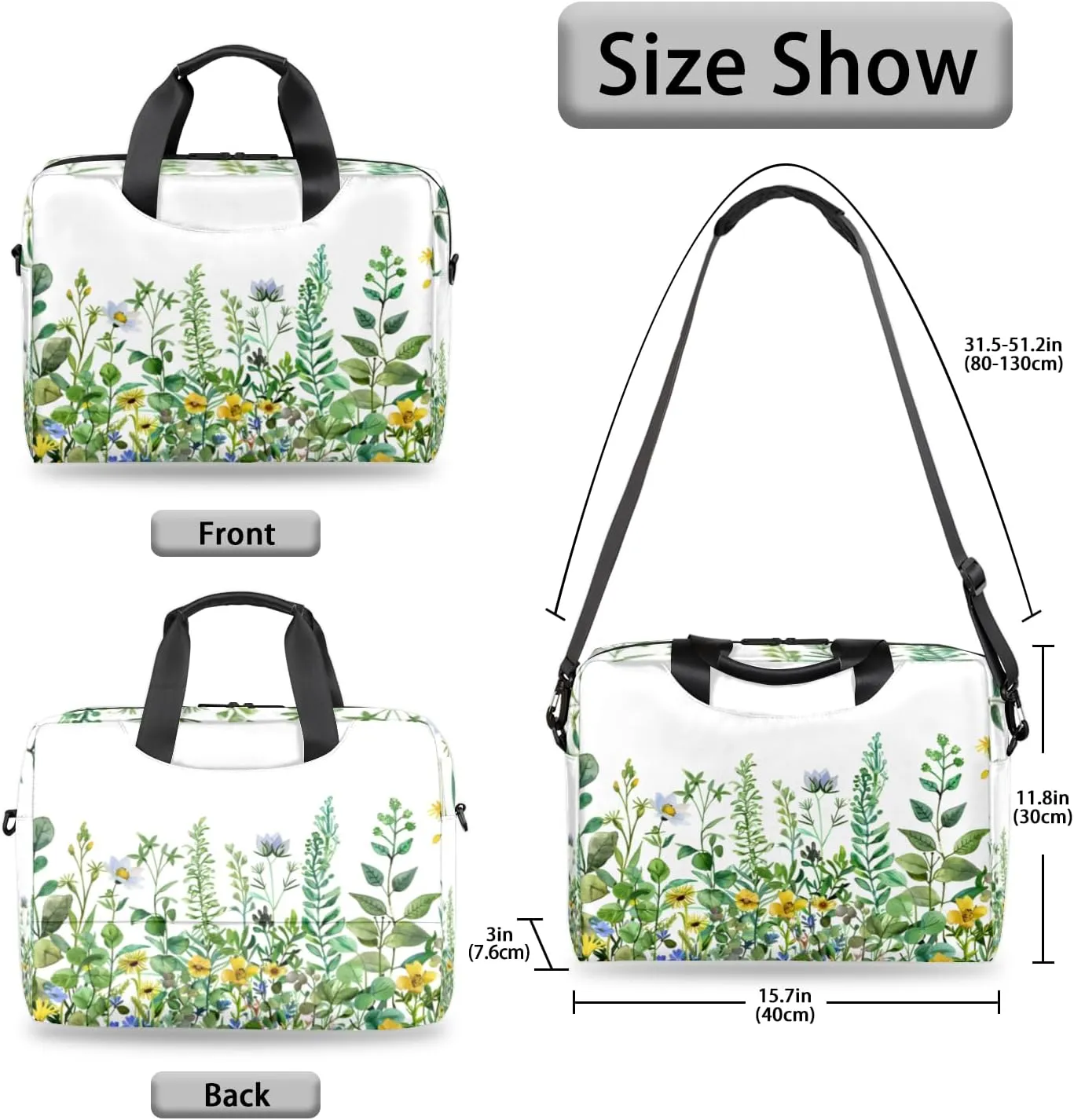 Spring Wildflowers Laptop Sleeve Case 14 15 15.6 inch, Spring Wildflowers Laptop Briefcase Shoulder Bag Waterproof Travel Computer Cover Carrying Bags