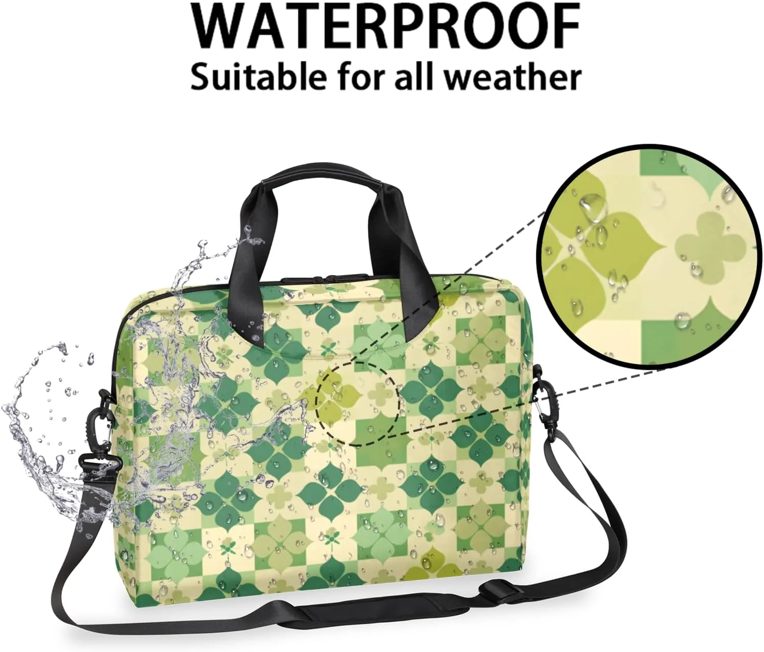 St Patricks Day Clover Shamrock Laptop Sleeve Case 14 15 15.6 inch, St Patricks Day Clover Shamrock Laptop Briefcase Shoulder Bag Waterproof Travel Computer Cover Carrying Bags
