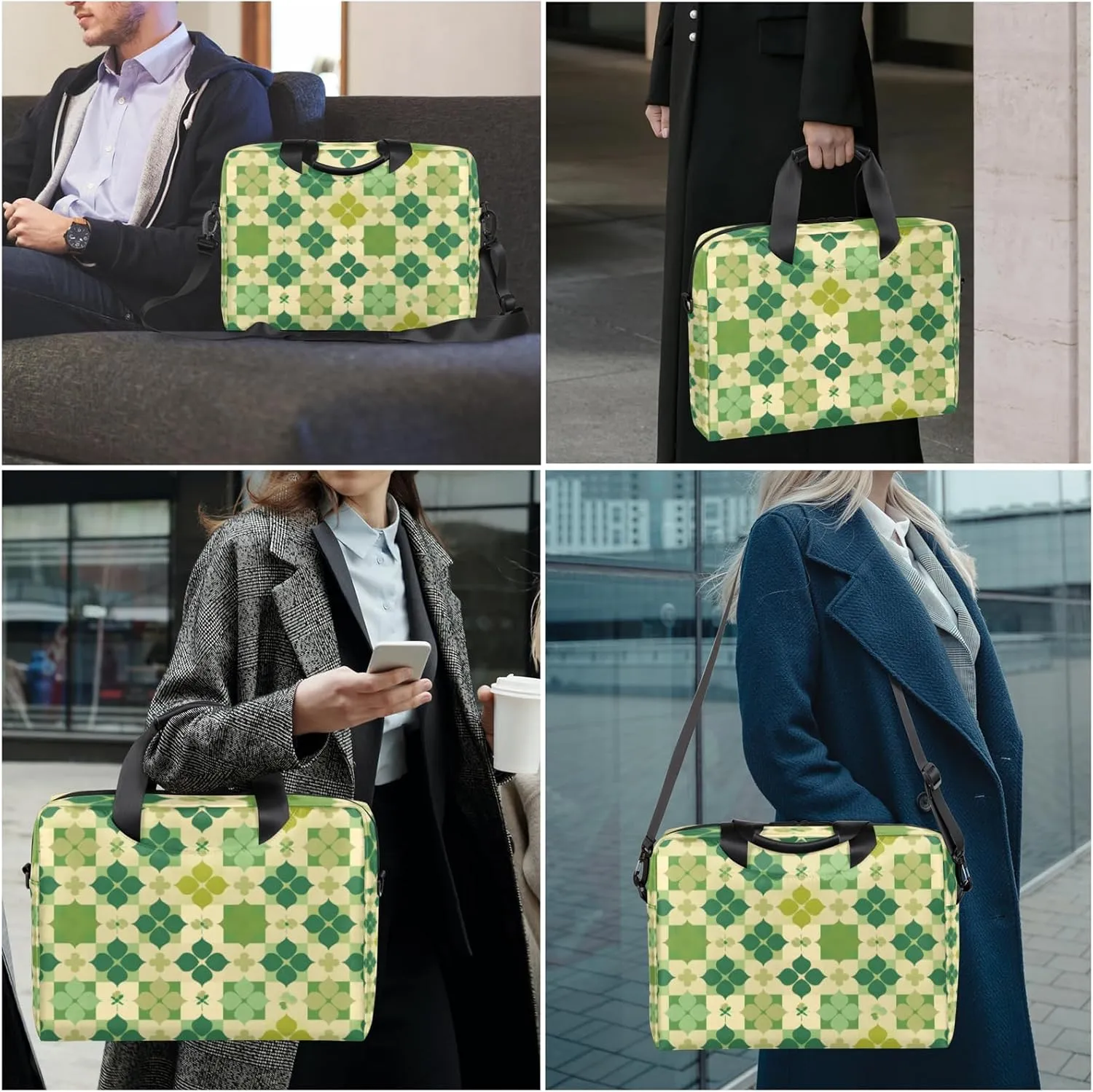 St Patricks Day Clover Shamrock Laptop Sleeve Case 14 15 15.6 inch, St Patricks Day Clover Shamrock Laptop Briefcase Shoulder Bag Waterproof Travel Computer Cover Carrying Bags