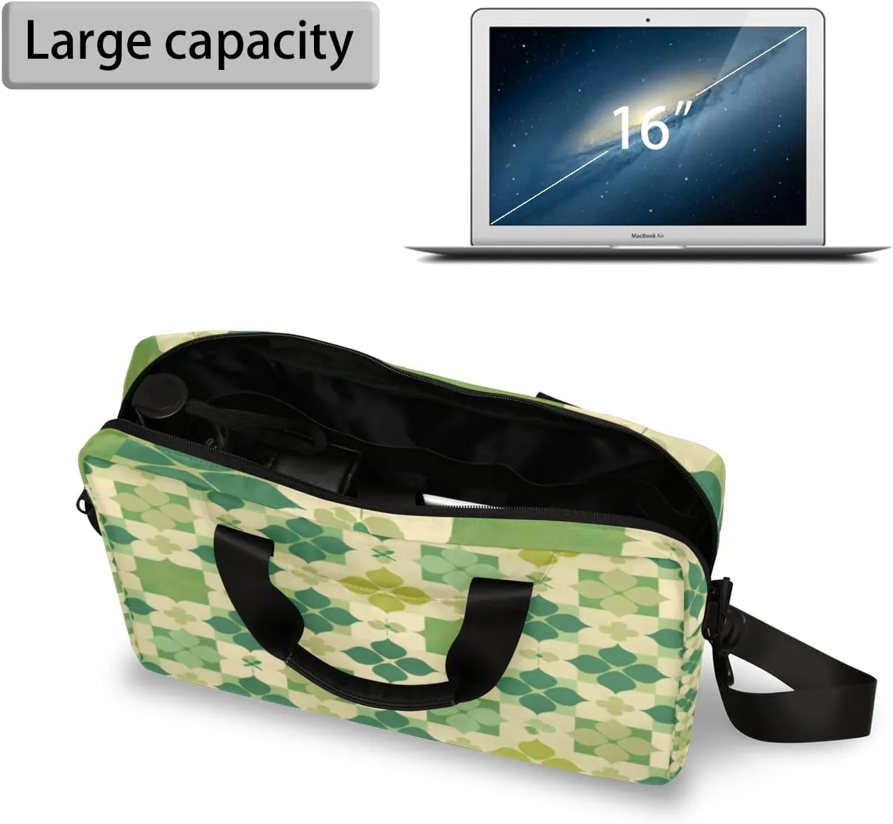 St Patricks Day Clover Shamrock Laptop Sleeve Case 14 15 15.6 inch, St Patricks Day Clover Shamrock Laptop Briefcase Shoulder Bag Waterproof Travel Computer Cover Carrying Bags