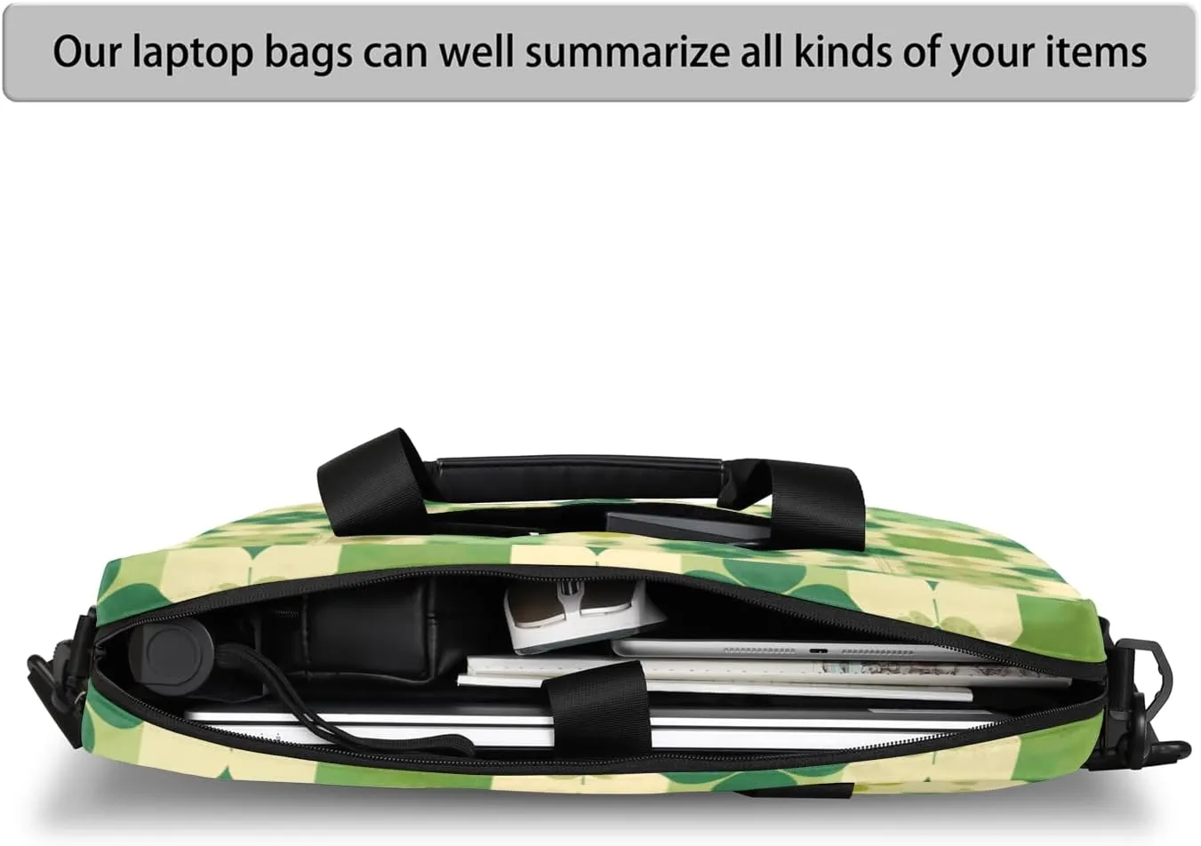 St Patricks Day Clover Shamrock Laptop Sleeve Case 14 15 15.6 inch, St Patricks Day Clover Shamrock Laptop Briefcase Shoulder Bag Waterproof Travel Computer Cover Carrying Bags