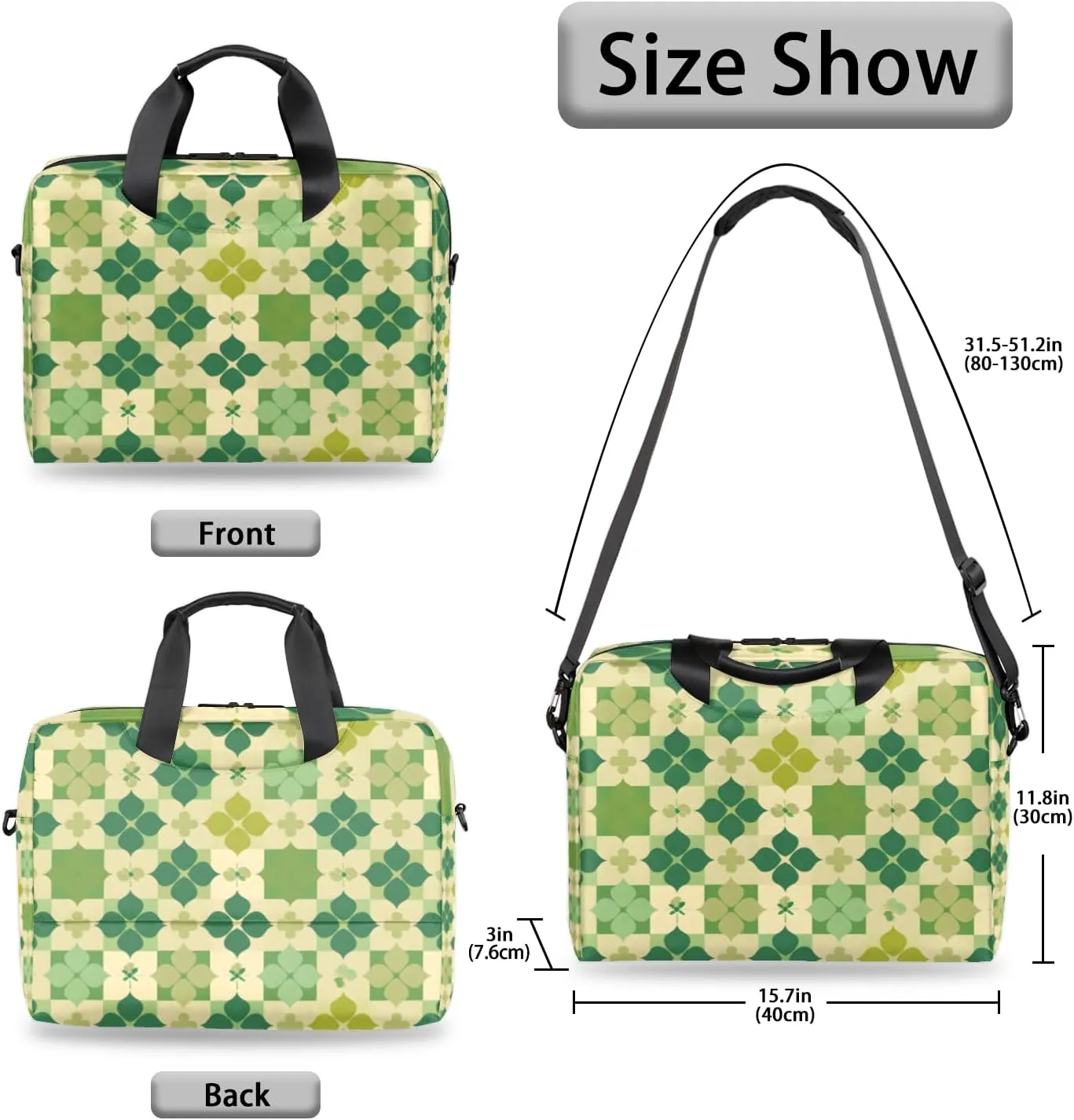 St Patricks Day Clover Shamrock Laptop Sleeve Case 14 15 15.6 inch, St Patricks Day Clover Shamrock Laptop Briefcase Shoulder Bag Waterproof Travel Computer Cover Carrying Bags