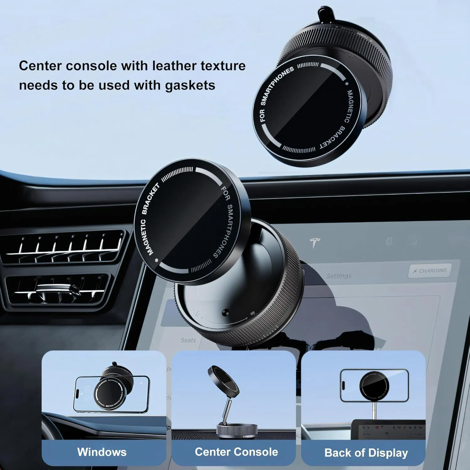 Suction Cup Phone Mount, Vacuum Magnetic Car Phone Holder Stand for Car, Vacuum Magnetic Cell Phone Holder Stand Suction Phone Mount, Foldable 360Adjustable(Black)