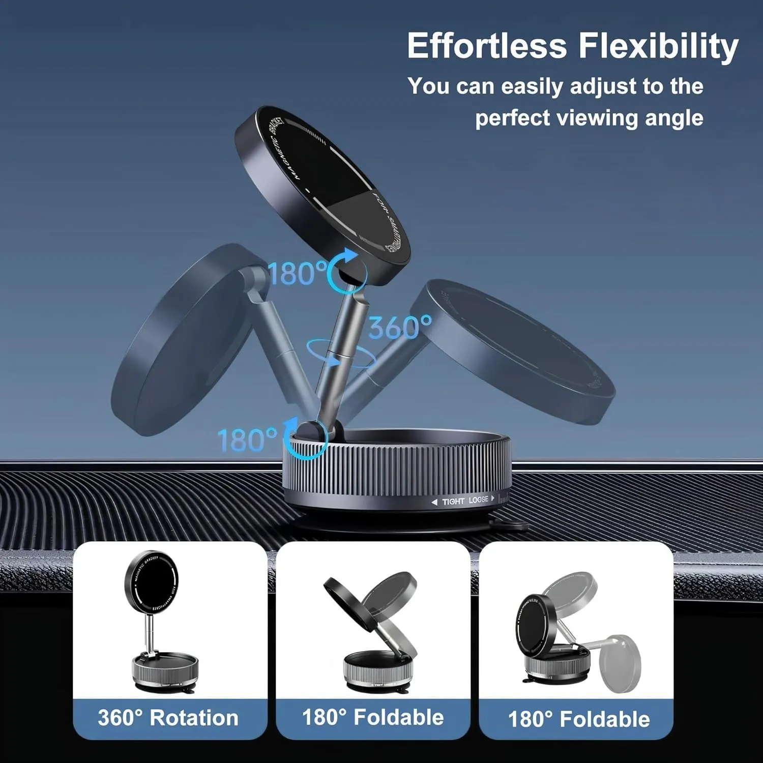 Suction Cup Phone Mount, Vacuum Magnetic Car Phone Holder Stand for Car, Vacuum Magnetic Cell Phone Holder Stand Suction Phone Mount, Foldable 360Adjustable(Black)