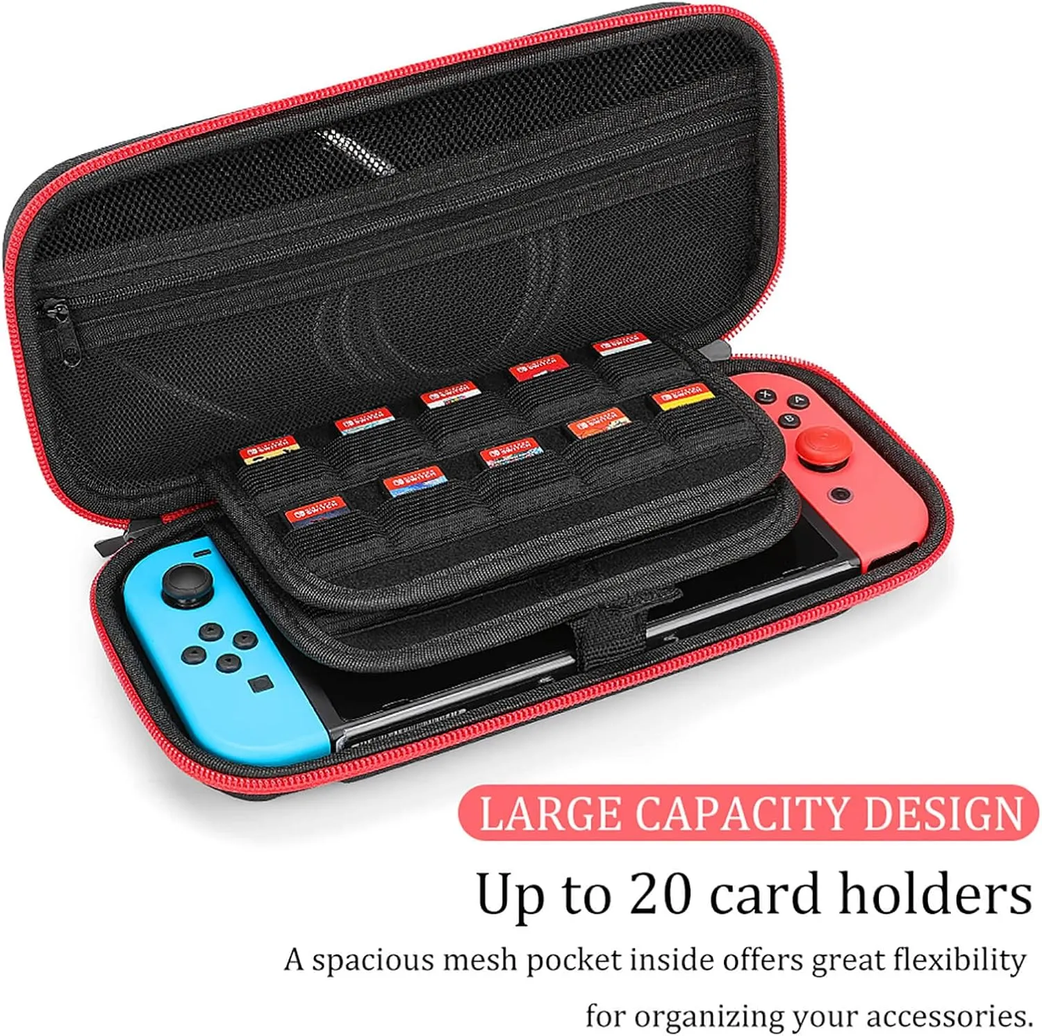 Switch Carrying Case Funny White Mice with Cheese Switch Game Case with 20 Games Cartridges Hard Shell Travel Protection Storage Case for Console & Accessories