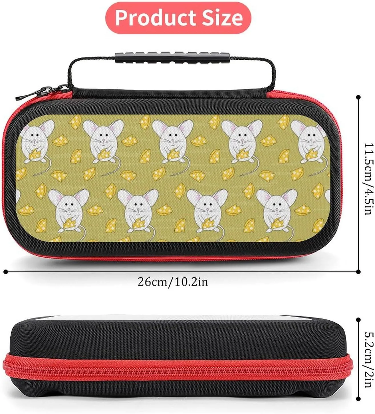 Switch Carrying Case Funny White Mice with Cheese Switch Game Case with 20 Games Cartridges Hard Shell Travel Protection Storage Case for Console & Accessories