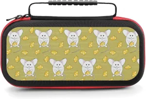 Switch Carrying Case Funny White Mice with Cheese Switch Game Case with 20 Games Cartridges Hard Shell Travel Protection Storage Case for Console & Accessories