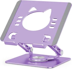 Tablet Stand 360 Rotating Aluminum Holder - Adjustable, Portable & Foldable Monitors Stand for iPads, Compatible with 4-13.3" Tablets, Purple