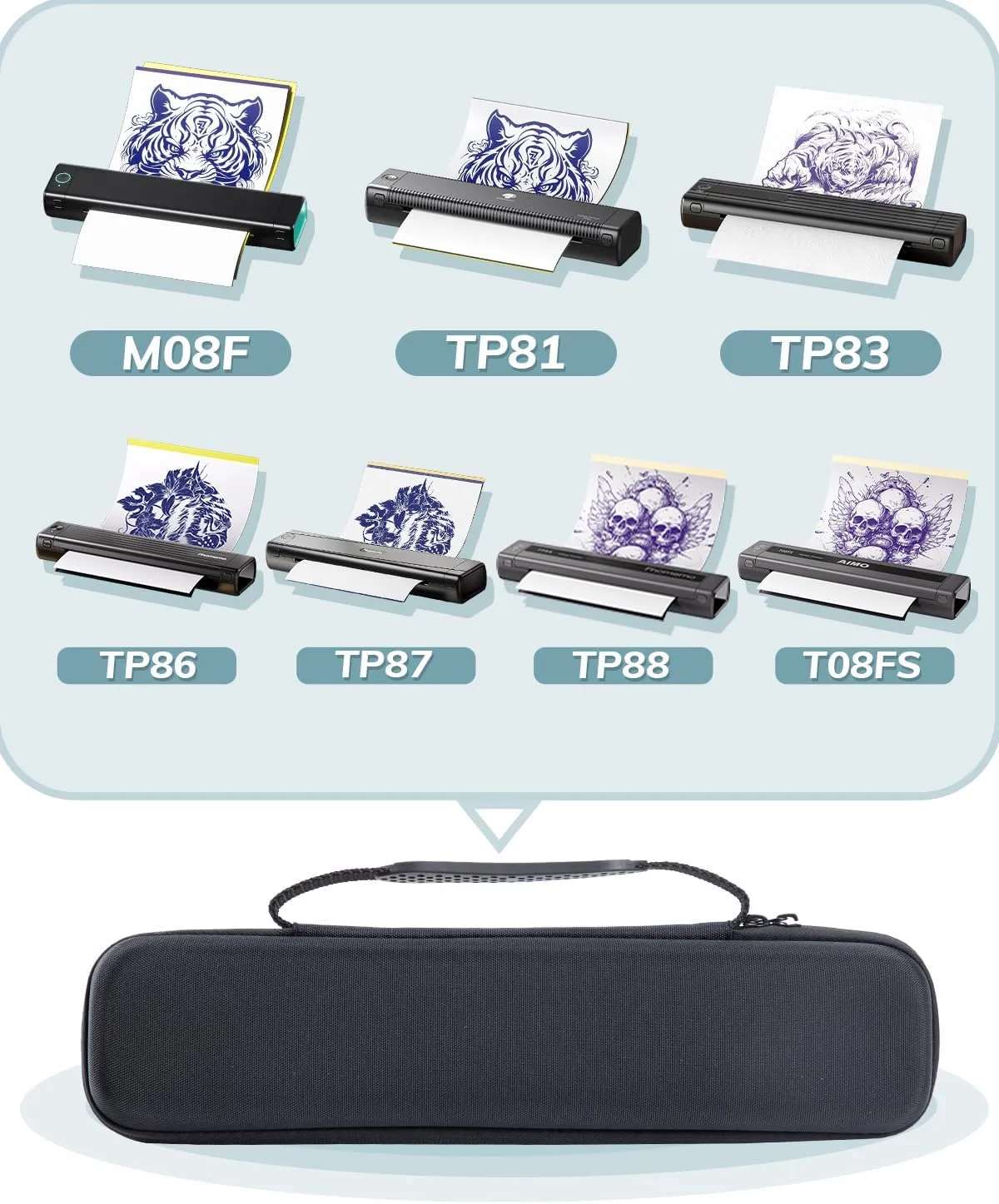 Tattoo Printer Case, Waterproof Bag ,Portable Case Compatible with Itari, COLORWING, Odaro, Omezizy M08F/TP88/TP81/TP83/TP86/TP87/P831/PJ762/PJ763MFi/MT800 Portable Therma Printer(Box Only), Black