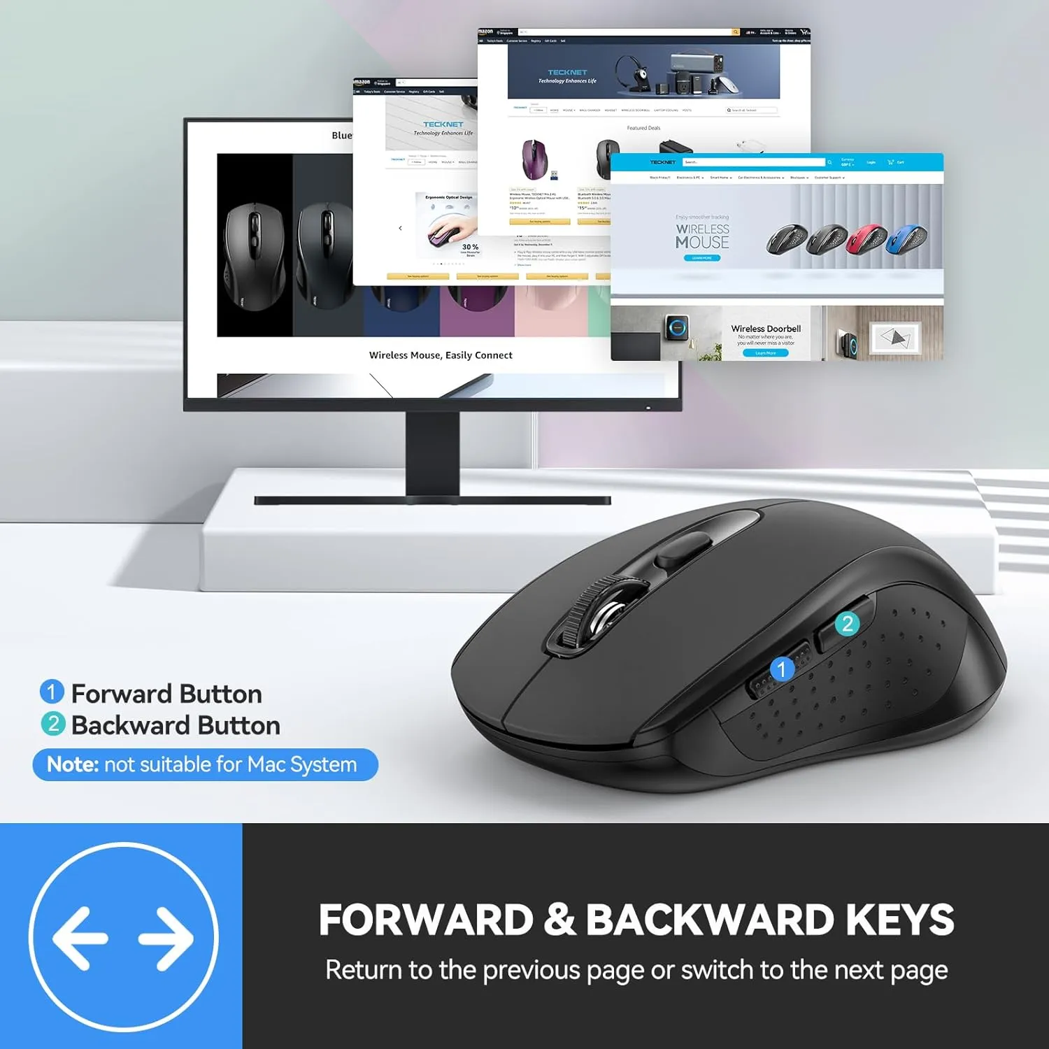 TECKNET Bluetooth Mouse, 4000DPI Wireless Mouse for Laptop 2-in-1(BT 5.0/3.0 2.4Ghz) Computer Portable PC Mice Wireless with USB Receiver for Mac (USB-A Bluetooth, Black)