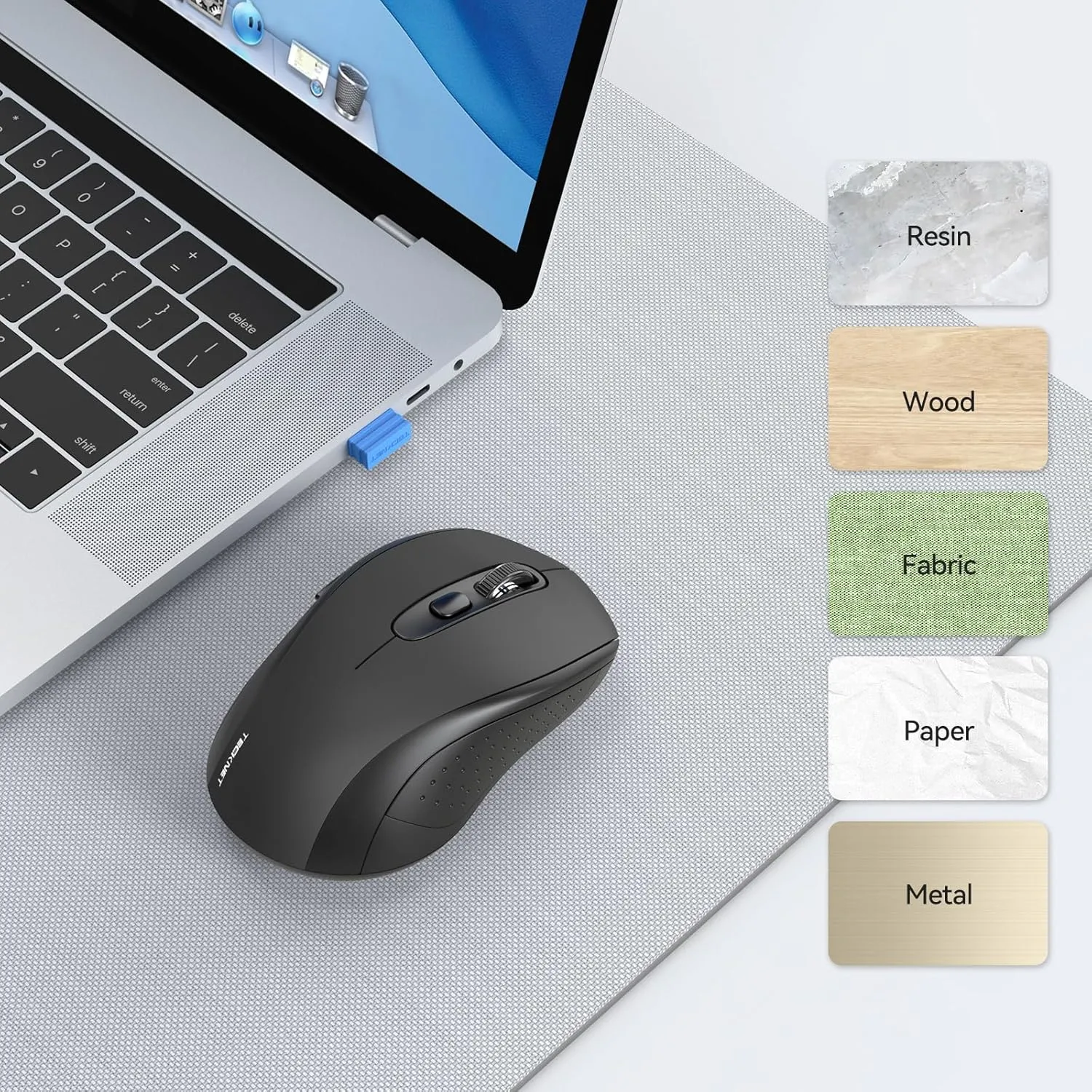 TECKNET Bluetooth Mouse, 4000DPI Wireless Mouse for Laptop 2-in-1(BT 5.0/3.0 2.4Ghz) Computer Portable PC Mice Wireless with USB Receiver for Mac (USB-A Bluetooth, Black)