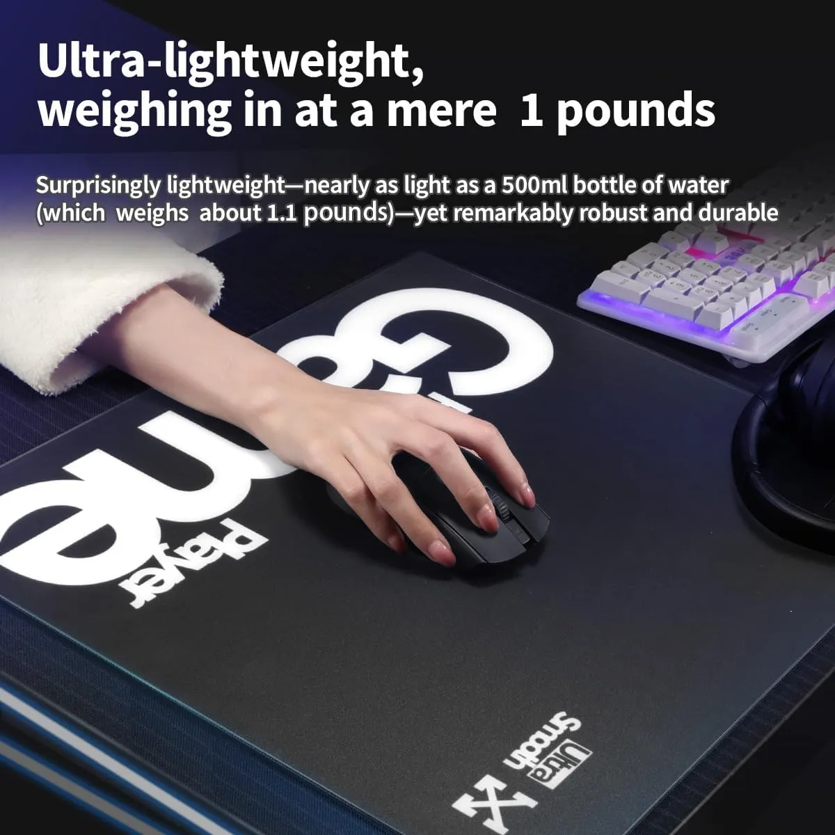 Tempered Glass Gaming Mouse Pad Ultra-Thin Desk Mat Anti-Scratch, Wear-Resistant 400 * 300 * 1.8mm Large Durable Mouse Pads Ultra-Smooth Micro-Etched Surface Anti-Slip Silicone Base (Black)