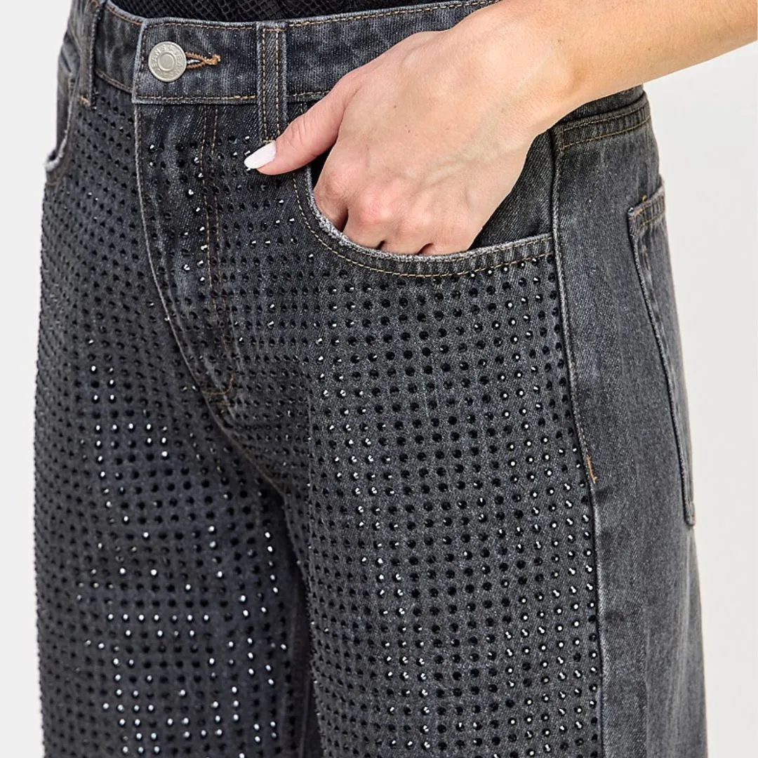 The Crystal Cropped Straight Jeans (Black   Stone)