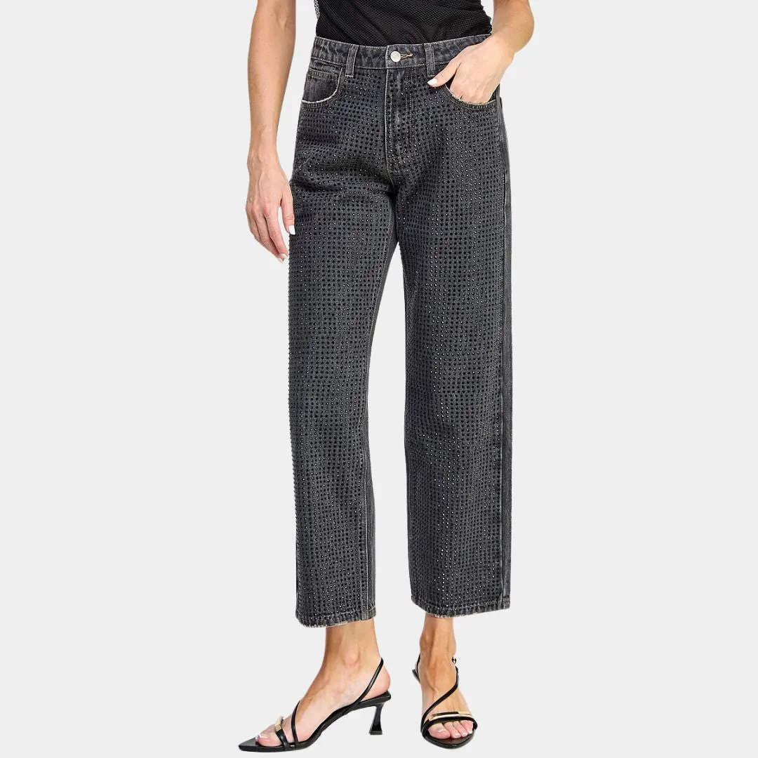 The Crystal Cropped Straight Jeans (Black   Stone)