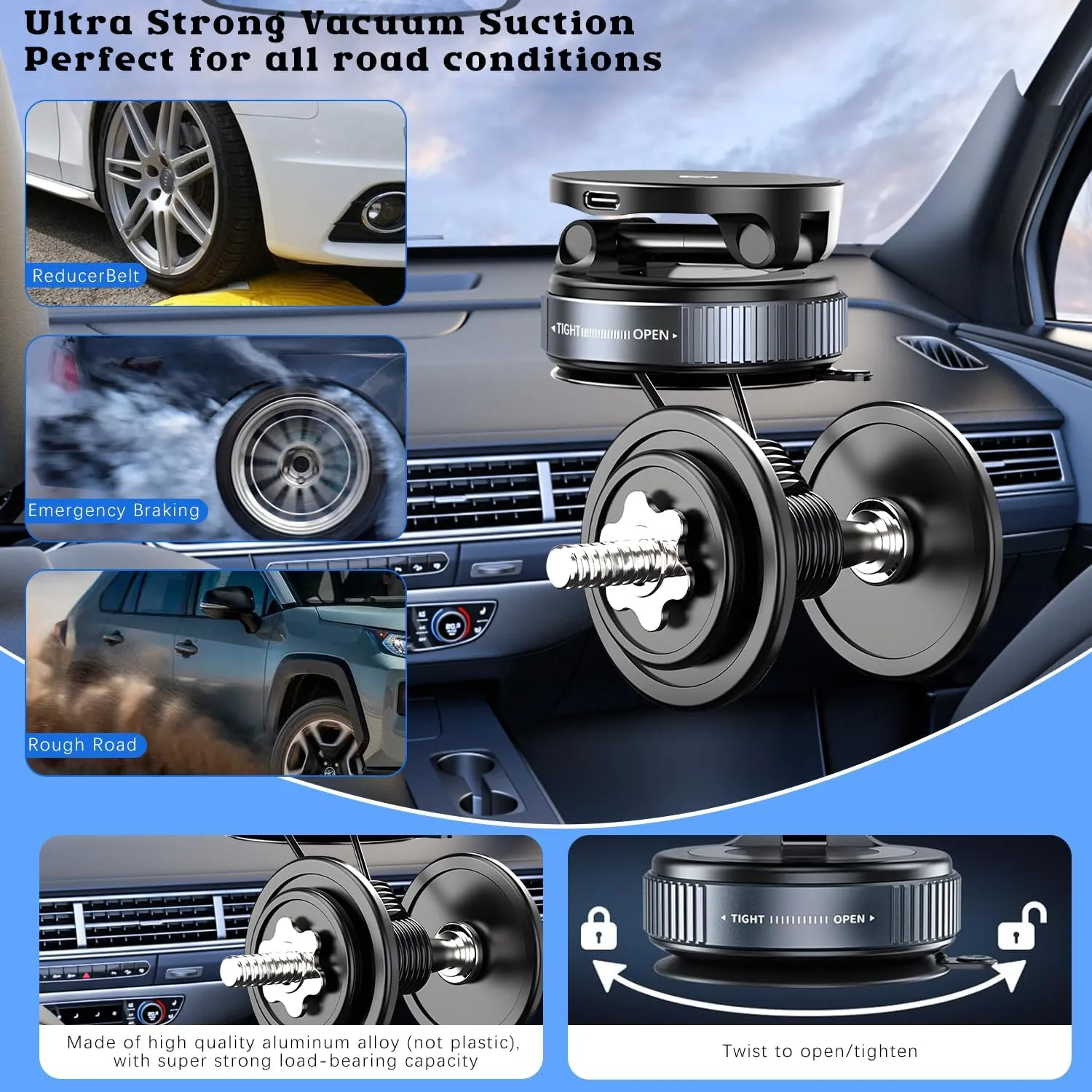 Upgraded 360 Magnetic Phone Holder, Magnetic Car Phone Mount, Hands-Free Suction Cup Phone Holder for Car/Gym/Mirror/Shower (A)
