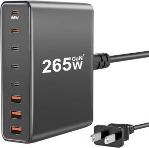 USB C Charger, 265W 8 Ports USB C Charging Station for Multiple Devices, Fast Charger Multiport Charger Block 65W Power Adapter for MacBook iPad iPhone, Samsung Android Phones