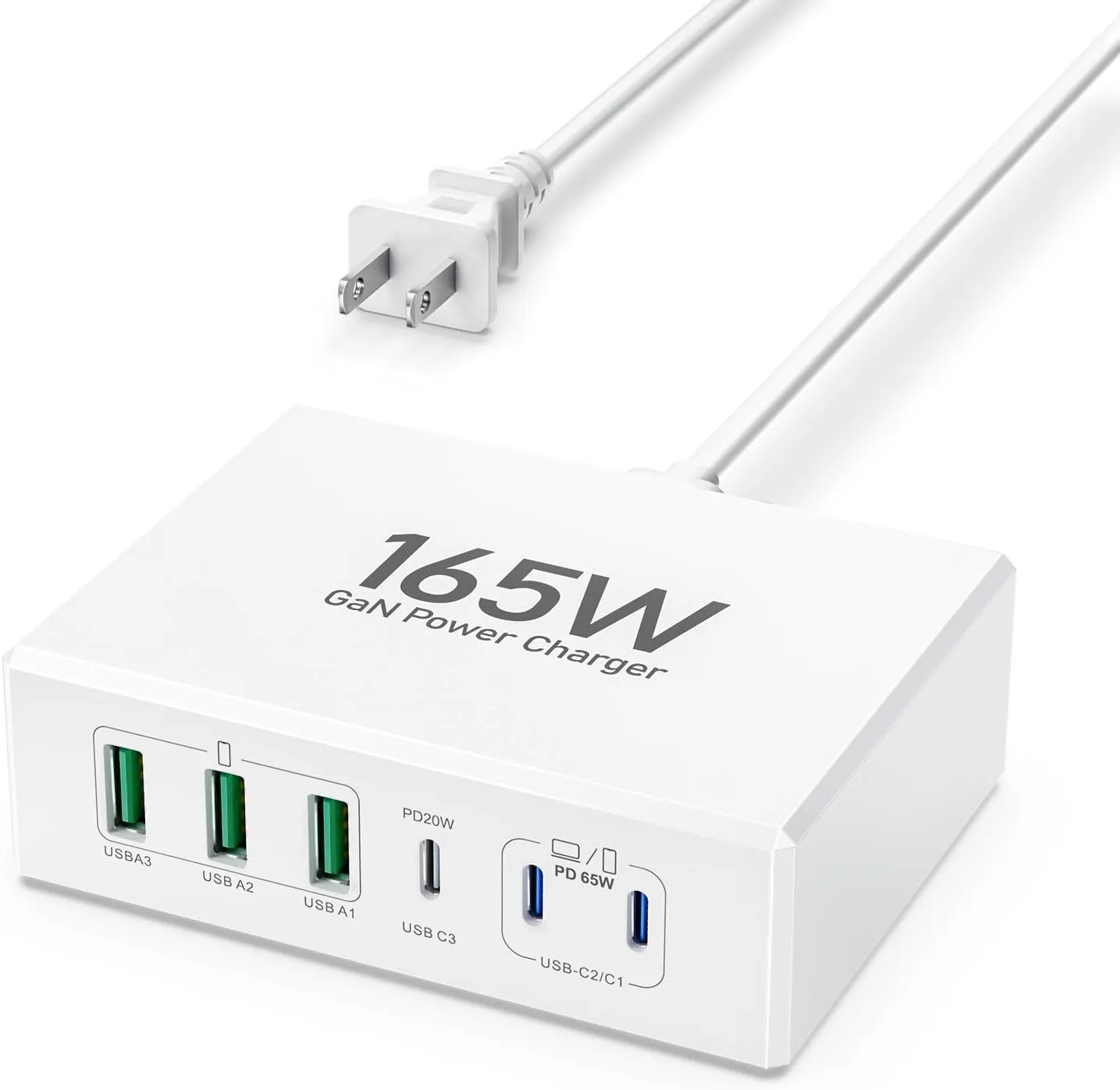 USB C Charger Block,165W GaN 6 Port PD3.0 and QC Wall Charger Power Adapter Plug Cube, Compact Fast Desk Charging Station Hub for iPhone 16 15 14 13 Pro Max PD 65W Laptop Charger for MacBook Air Pro