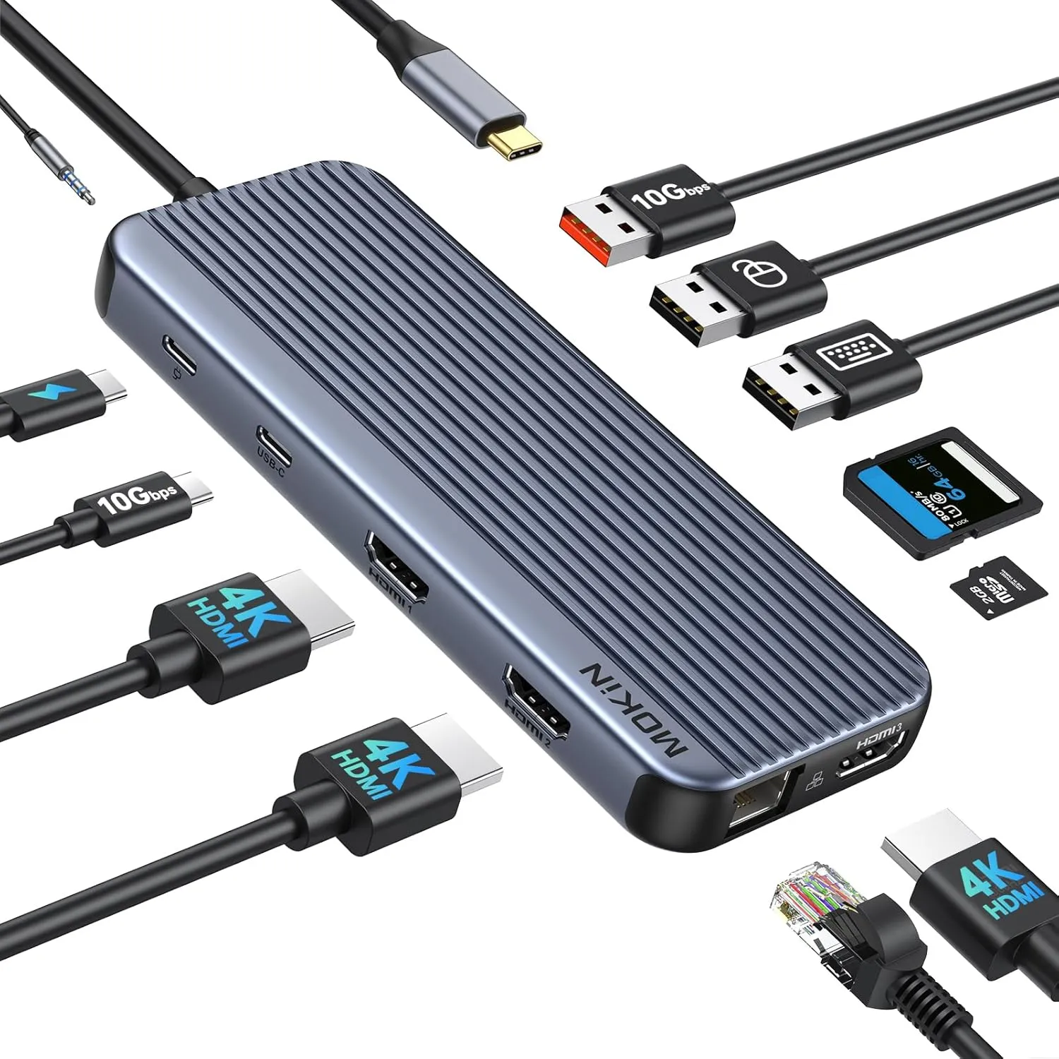 USB C Docking Station 3 HDMI, 12 in 1 Docking Station Triple Display, DockingStation Dual Monitor, Laptop Docking Station 3 HDMI with 10 Gbps, Ethernet, USB A/C 3.1, USB 2.0, 100W PD, Audio & Mic, SD