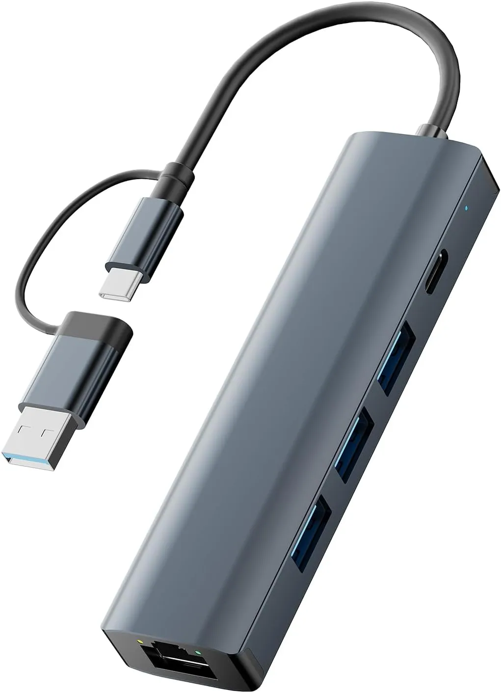 USB C Hub with 3 x USB 3.0, USB C and 1000M Gigabit Ethernet RJ45 Port, 5 in 2 USB Multiport Adapter Compatible with MacBook/Pad Pro/Dell/HP Laptop/Phones