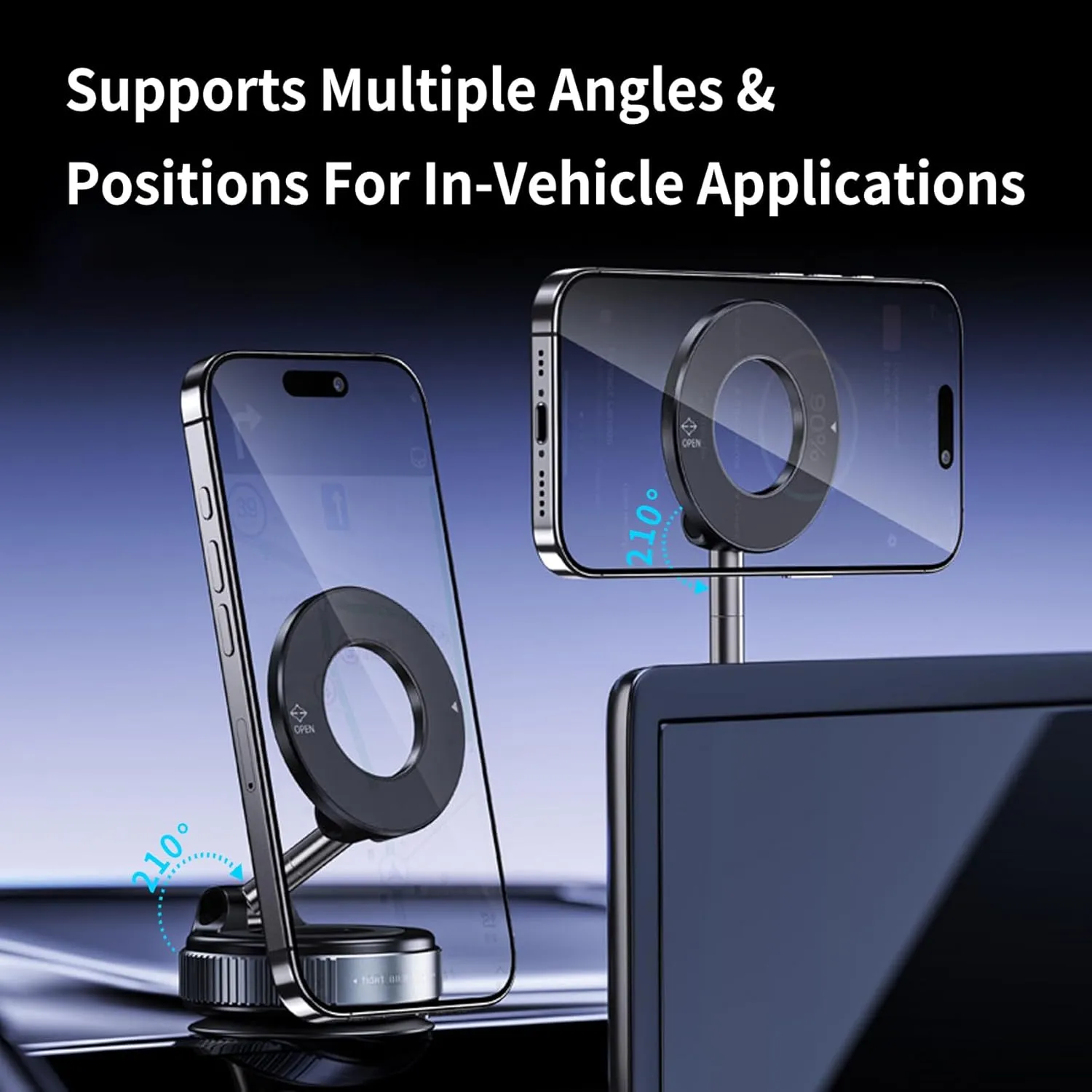 Vacuum Magnetic Car Phone Holder-360Rotatable Car Suction Cup Phone Mount for All Smartphones on Smooth Surfaces(80 LBS Strongest Suction&2400gf Strongest Magnetic)
