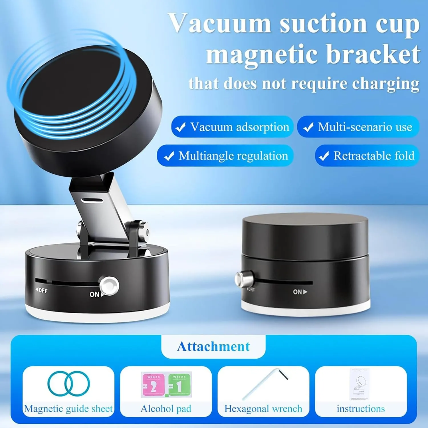 Vacuum Magnetic Phone Holder, Multifunctional Vacuum Suction Phone Holders for Your Car, Foldable Magnetic Cell Phone Holder for Car, Car Phone Holder Mount for Dashboard for All Phones (Black)