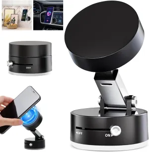 Vacuum Magnetic Phone Holder, Multifunctional Vacuum Suction Phone Holders for Your Car, Foldable Magnetic Cell Phone Holder for Car, Car Phone Holder Mount for Dashboard for All Phones (Black)