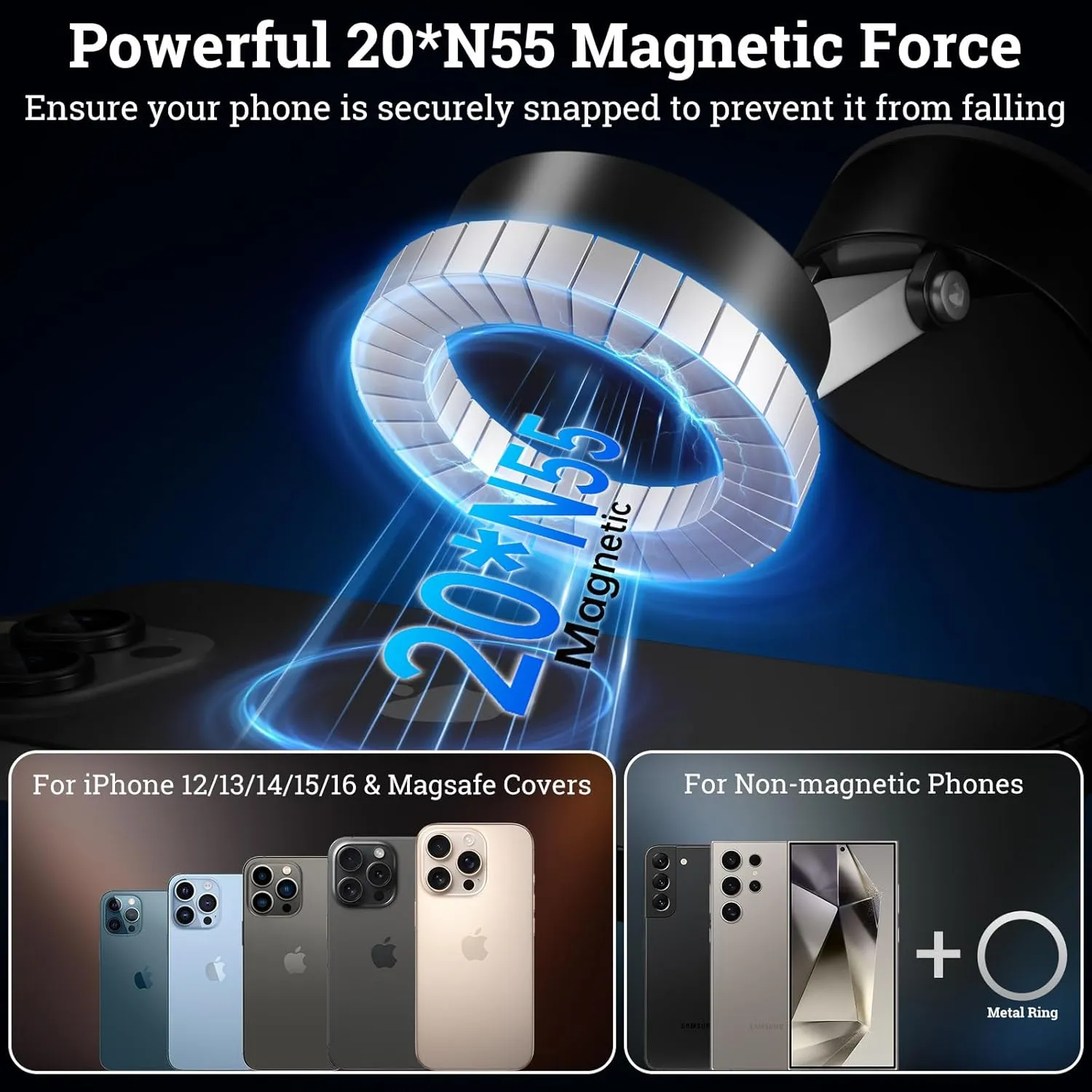 Vacuum Magnetic Phone Holder, Suction Cup Phone Mount, Foldable Strong Magnetic Cell Phone Holder for Car/Gym/Mirror/Smooth Surface, Compatible with Magsafe iPhone