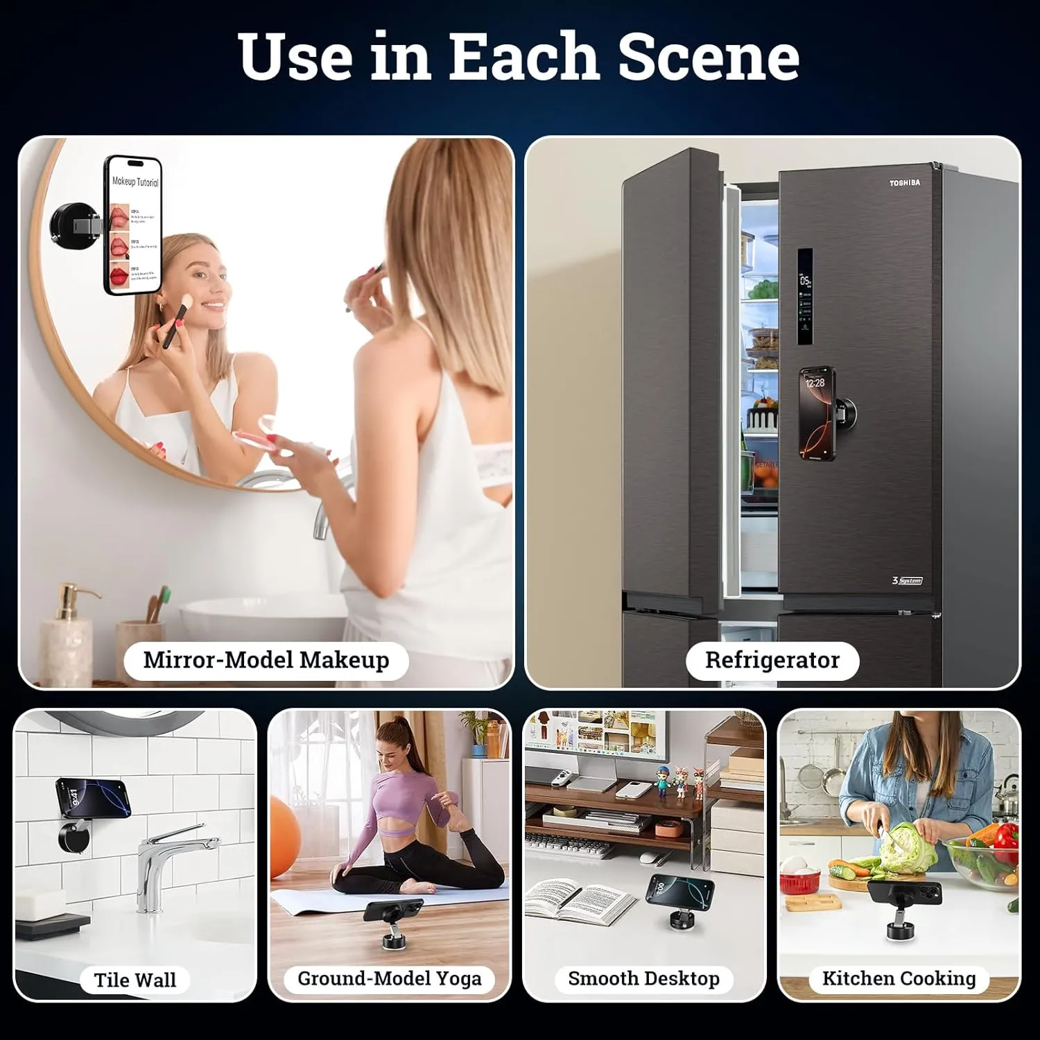 Vacuum Magnetic Phone Holder, Suction Cup Phone Mount, Foldable Strong Magnetic Cell Phone Holder for Car/Gym/Mirror/Smooth Surface, Compatible with Magsafe iPhone
