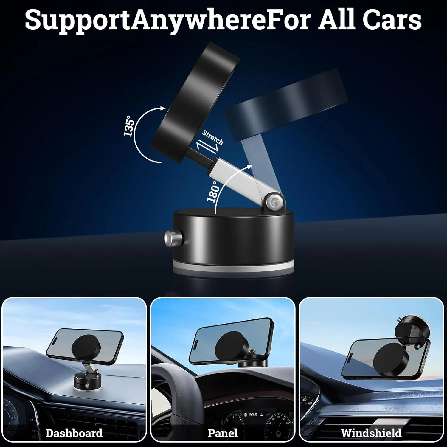 Vacuum Magnetic Phone Holder, Suction Cup Phone Mount, Foldable Strong Magnetic Cell Phone Holder for Car/Gym/Mirror/Smooth Surface, Compatible with Magsafe iPhone