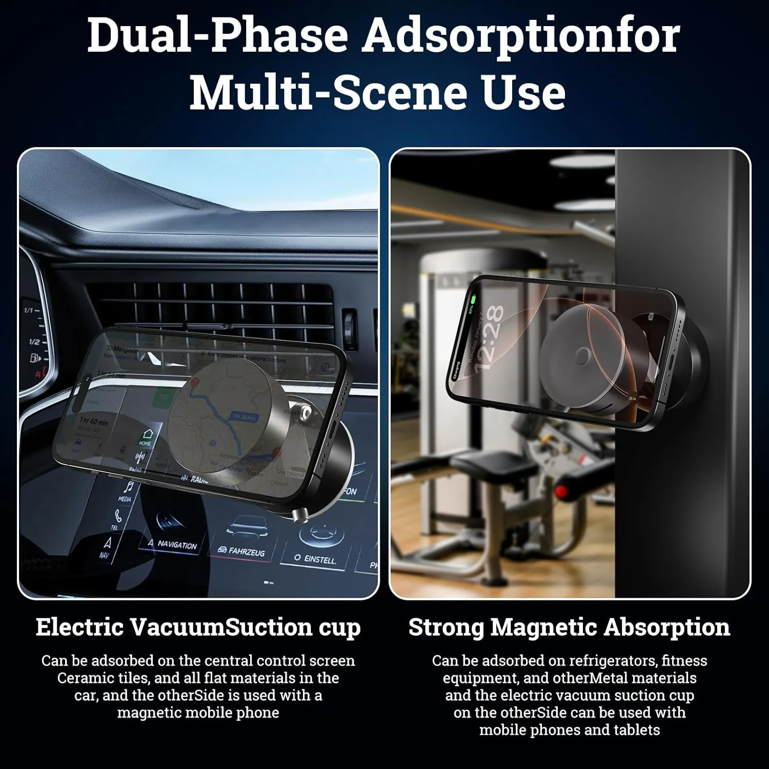 Vacuum Magnetic Phone Holder, Suction Cup Phone Mount, Foldable Strong Magnetic Cell Phone Holder for Car/Gym/Mirror/Smooth Surface, Compatible with Magsafe iPhone