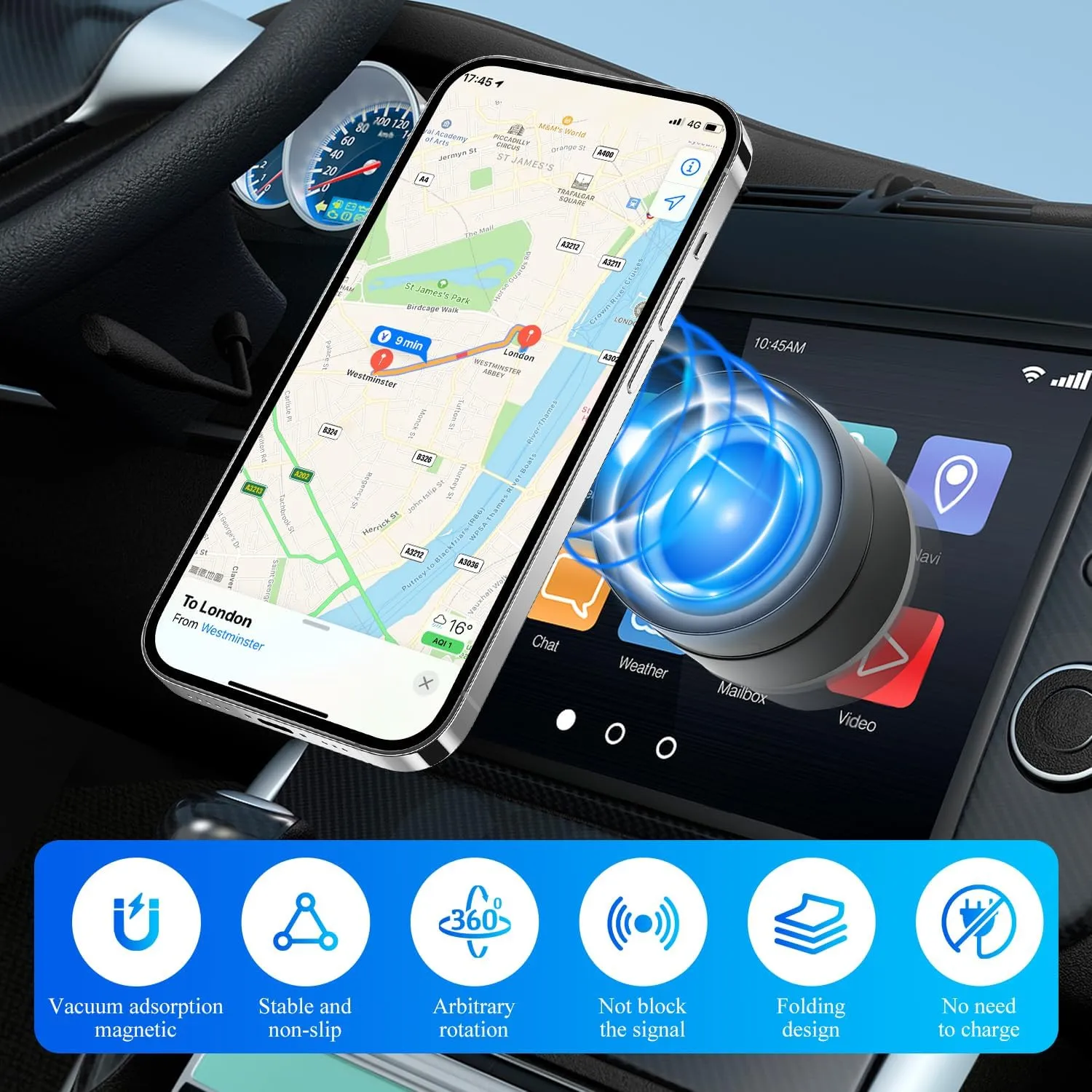 Vacuum Magnetic Phone Holder Suction Phone Mount,Magnetic Suction Cup Car Phone Mount,Double-Sided Magnetic Cell Phone Holder for All Smooth Surface (Black)