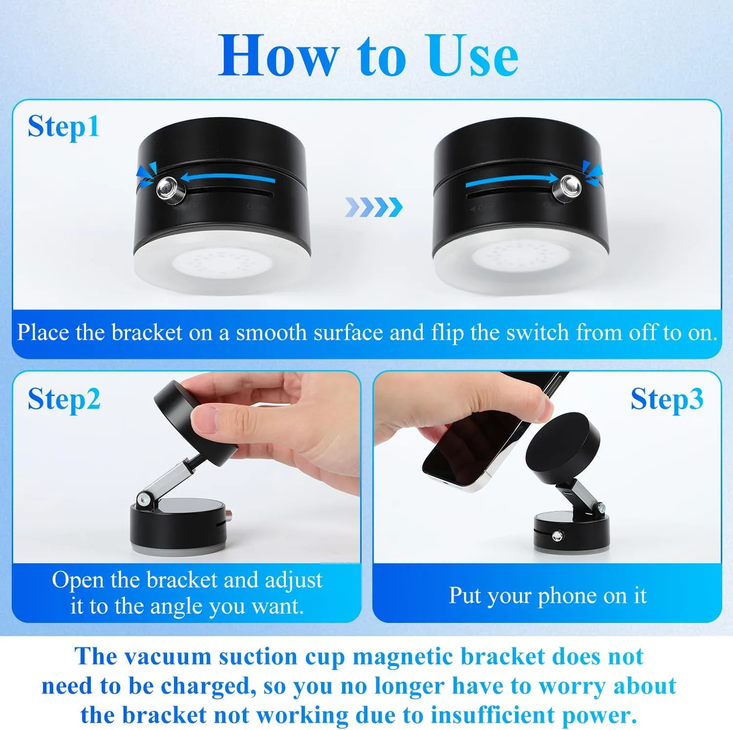 Vacuum Magnetic Phone Holder Suction Phone Mount,Magnetic Suction Cup Car Phone Mount,Double-Sided Magnetic Cell Phone Holder for All Smooth Surface (Black)