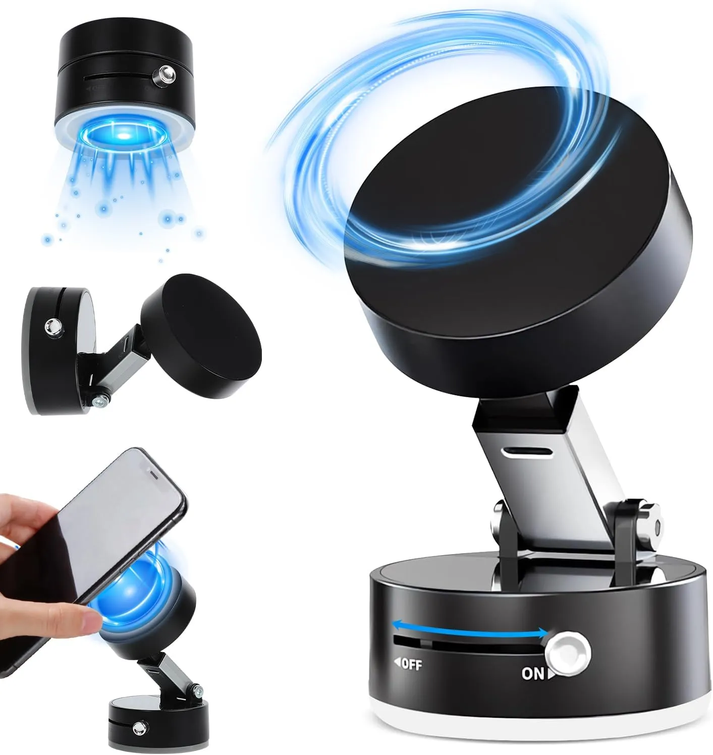 Vacuum Magnetic Phone Holder Suction Phone Mount,Magnetic Suction Cup Car Phone Mount,Double-Sided Magnetic Cell Phone Holder for All Smooth Surface (Black)