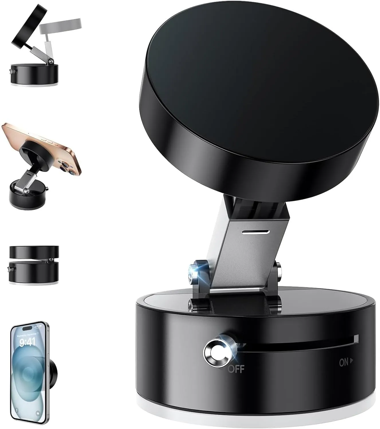 Vacuum Magnetic Suction Phone Holder,2025 Upgraded Adjustable Suction Cup Car Phone Mount,Foldable and Retractable Mobile Phone Holder for Car/Gym/Mirror/Smooth Surface to iPhone 16/15/14/13/12 Series