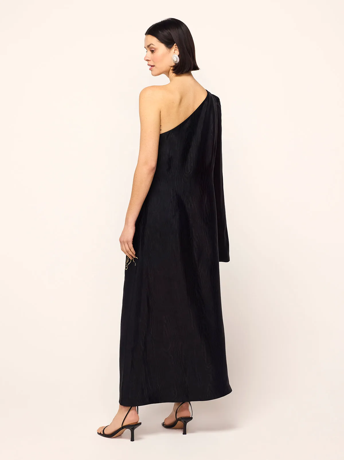 Vavara Black Opera Embroidered One Shoulder Maxi Dress