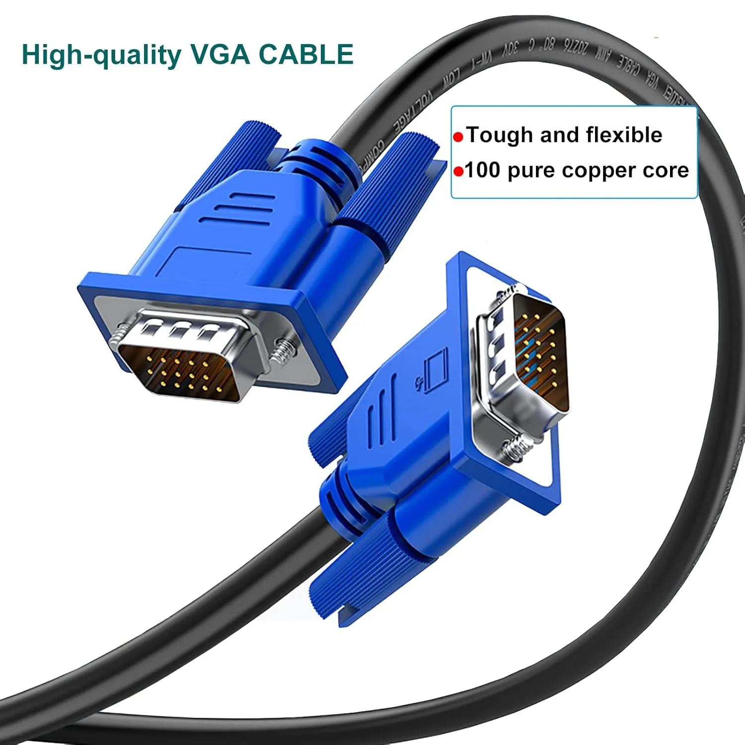 VGA Cable 2-Pack, 3FT VGA Monitor Cable Male to Male Cord 1080P Full HD High Resolution for Monitor TV Computer Projector-Blue