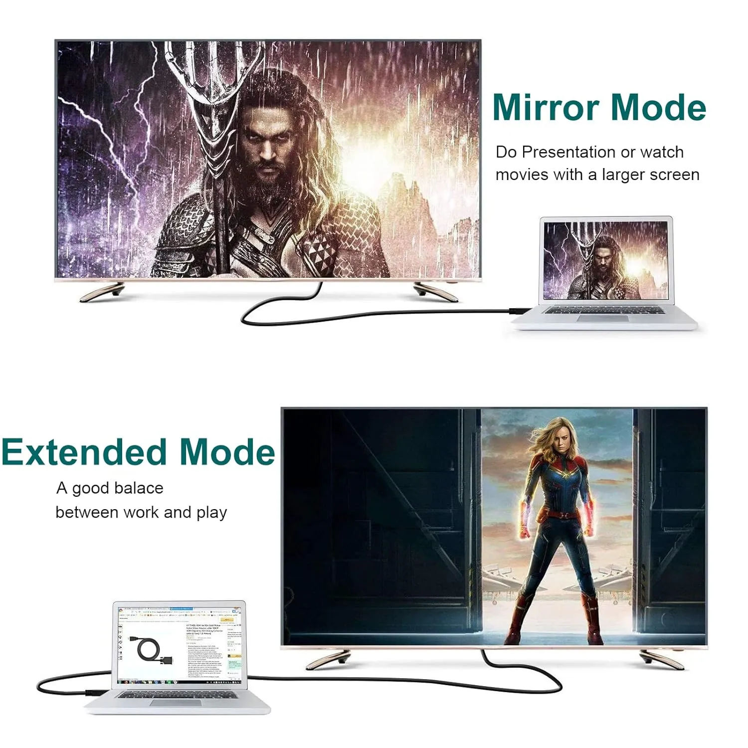 VGA Cable 2-Pack, 3FT VGA Monitor Cable Male to Male Cord 1080P Full HD High Resolution for Monitor TV Computer Projector-Blue
