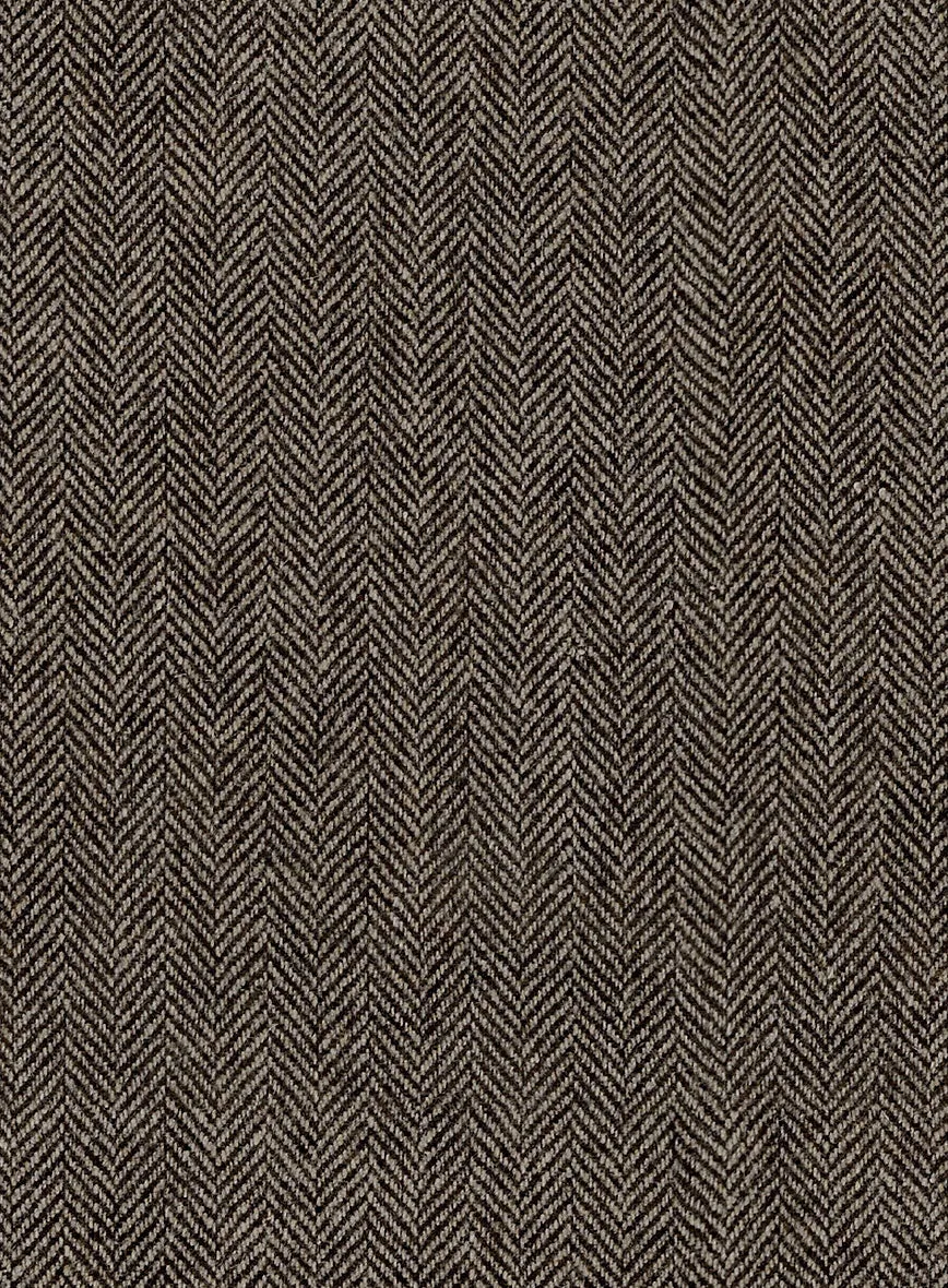 Vintage Dark Brown Herringbone Tweed Jacket - Leather Trims