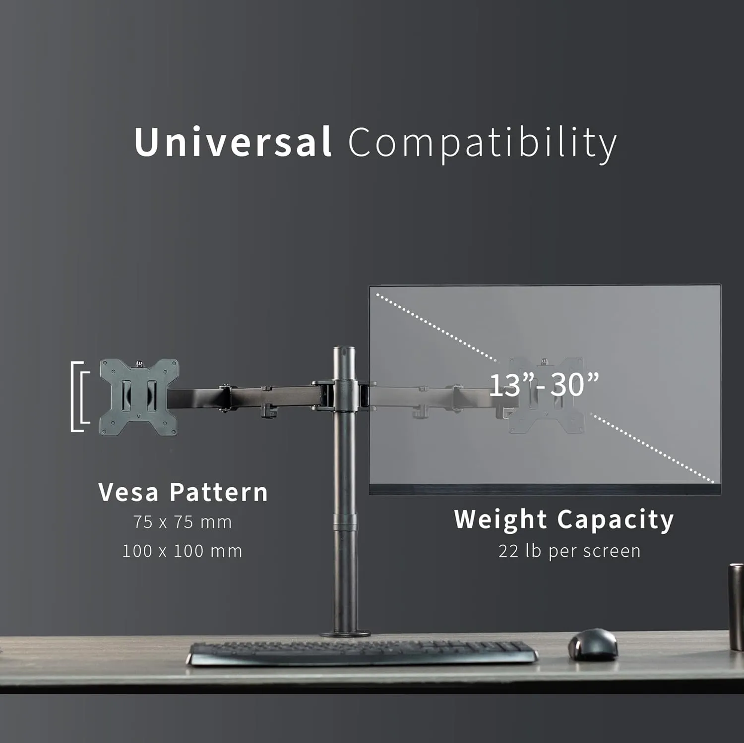 VIVO Dual Monitor Desk Mount, Heavy Duty Fully Adjustable Steel Stand, Holds 2 Computer Screens up to 30 inches and Max 22lbs Each, Black, STAND-V002
