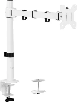 VIVO Single Monitor Arm Desk Mount, Holds Screens up to 32 inch Regular and 38 inch Ultrawide, Fully Adjustable Stand with C-Clamp and Grommet Base, VESA 75x75mm or 100x100mm, White, STAND-V001W