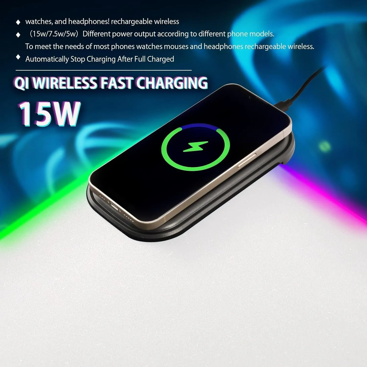 VKPSCHJ Mouse Pad with Wireless Charger 15W Large for Gaming,Small Cute Calf PC,Laptop,Desk, Flower Summer RGB Glowing Computer Keyboard Mats Pads Non-Slip for Home & Office