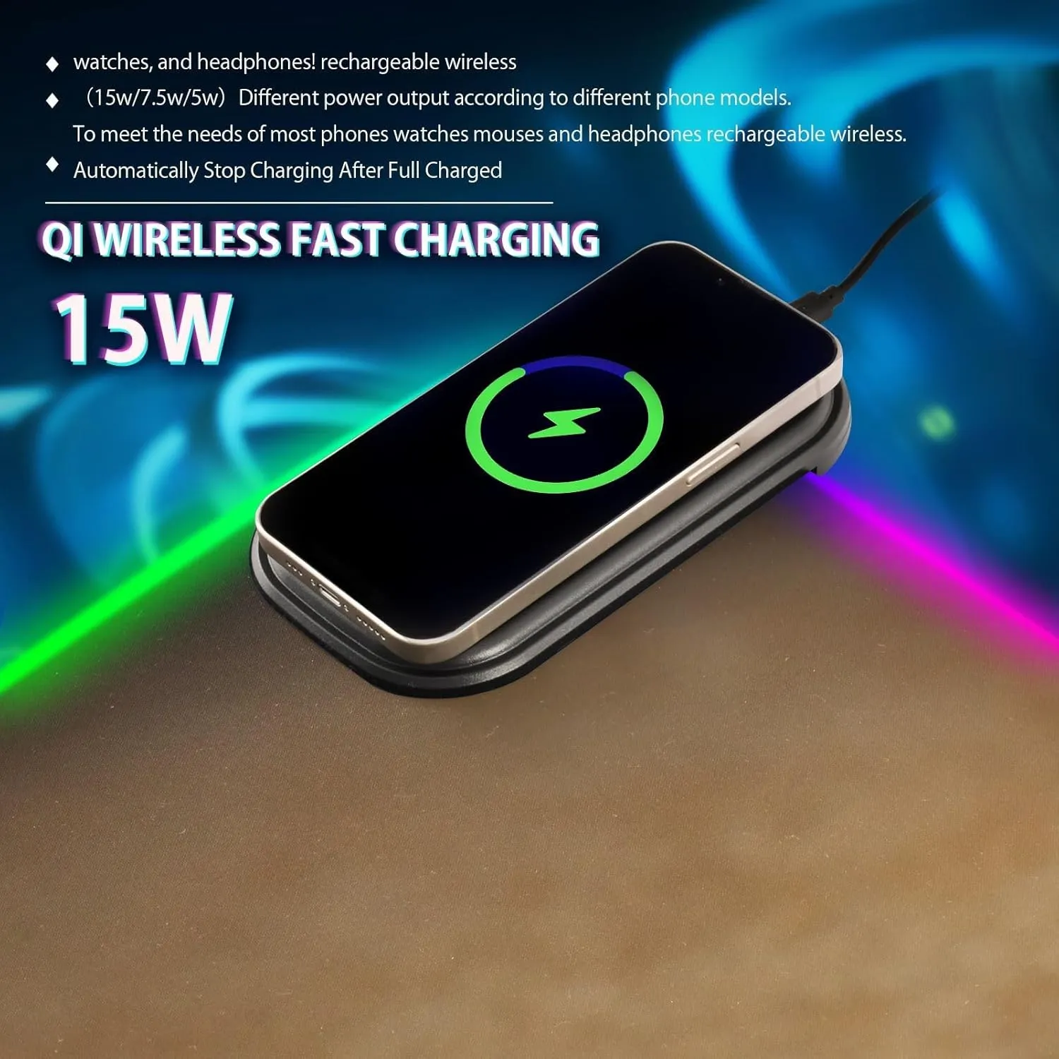 VKPSCHJ Mouse Pad with Wireless Charger 15W Large for Gaming,Worn Baseball Close Up PC,Laptop,Desk, RGB Glowing Computer Keyboard Mats Pads Non-Slip for Home & Office